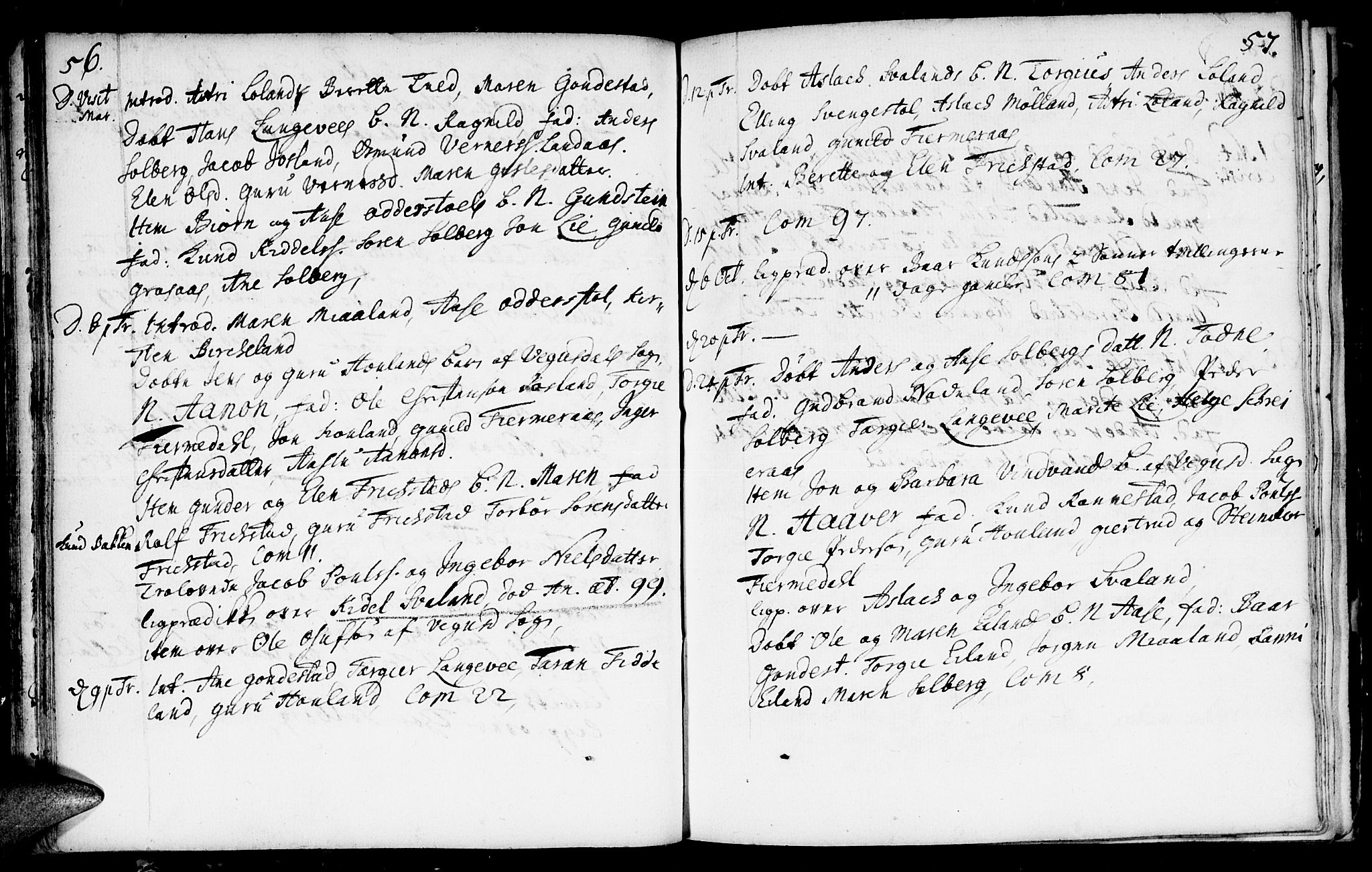 Evje sokneprestkontor, AV/SAK-1111-0008/F/Fa/Fac/L0001: Parish register (official) no. A 1, 1705-1764, p. 56-57