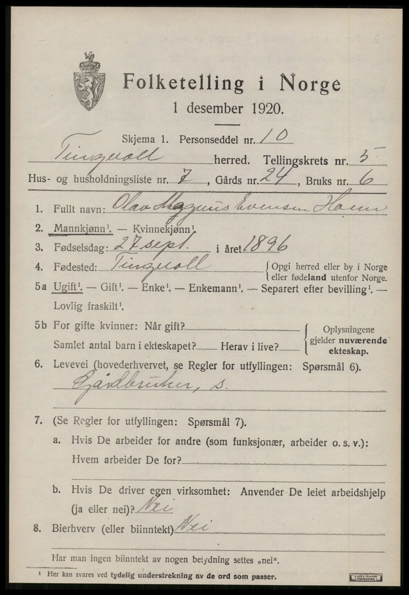 SAT, 1920 census for Tingvoll, 1920, p. 2324