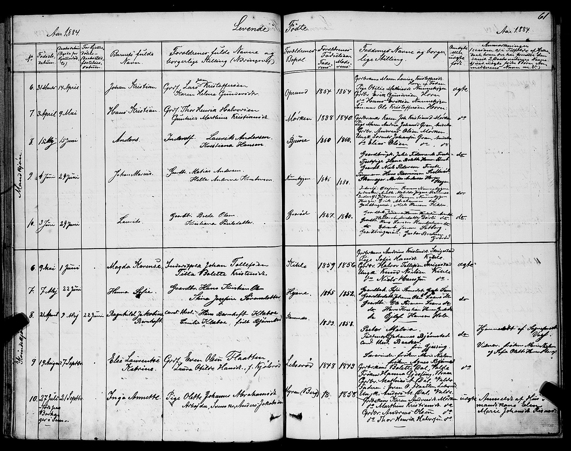 Ramnes kirkebøker, SAKO/A-314/G/Ga/L0003: Parish register (copy) no. I 3, 1870-1896, p. 61