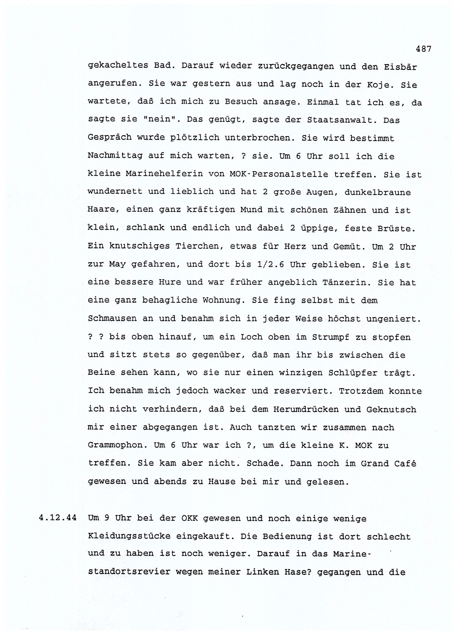 Dagbokopptegnelser av en tysk marineoffiser stasjonert i Norge , FMFB/A-1160/F/L0001: Dagbokopptegnelser av en tysk marineoffiser stasjonert i Norge, 1941-1944, p. 487