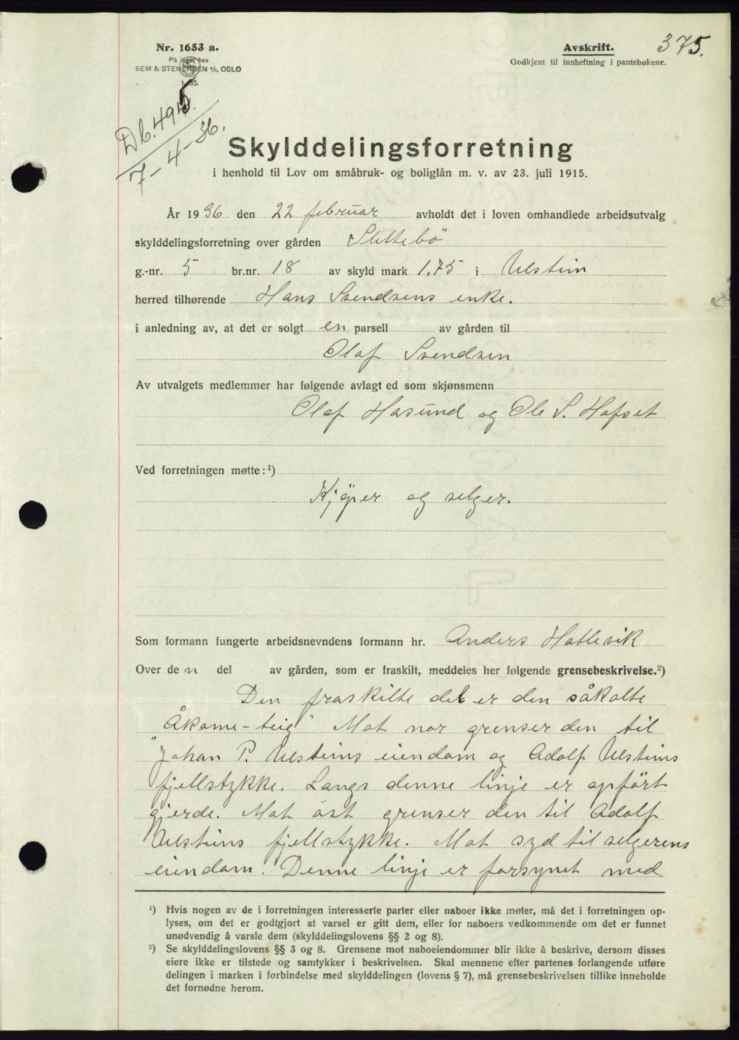 Søre Sunnmøre sorenskriveri, AV/SAT-A-4122/1/2/2C/L0060: Mortgage book no. 54, 1935-1936, Deed date: 07.04.1936