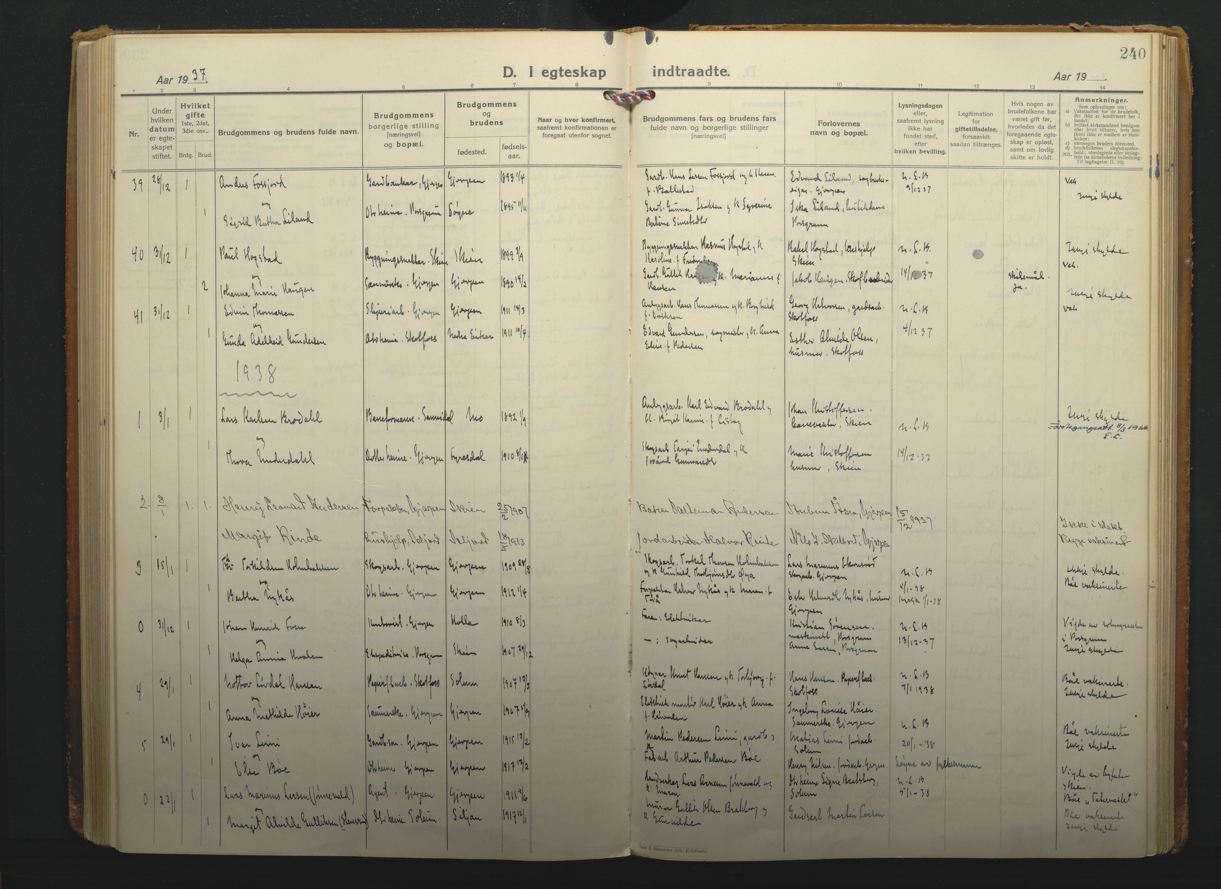 Gjerpen kirkebøker, SAKO/A-265/F/Fa/L0014: Parish register (official) no. I 14, 1925-1938, p. 240