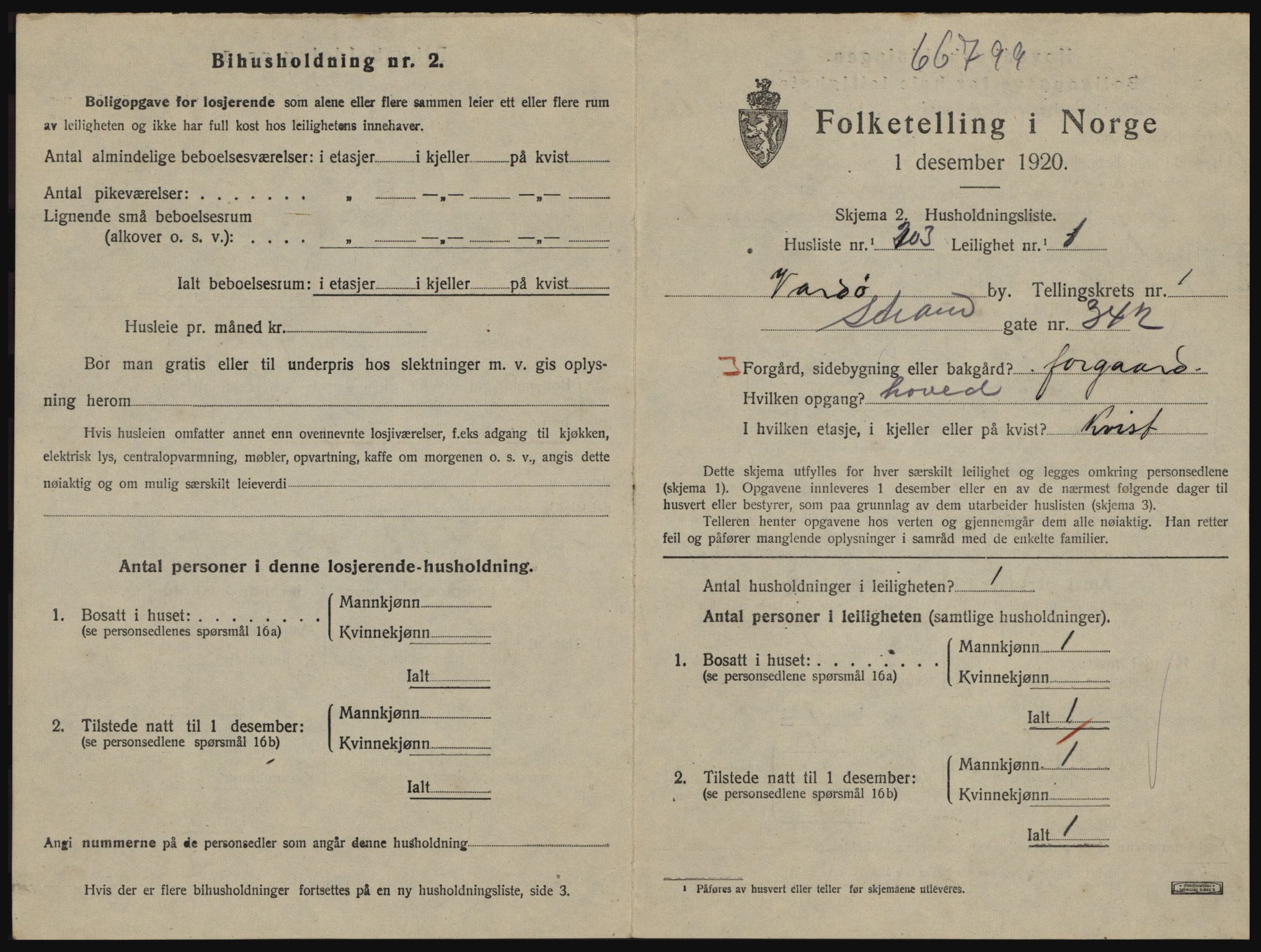 SATØ, 1920 census for Vardø, 1920, p. 1657