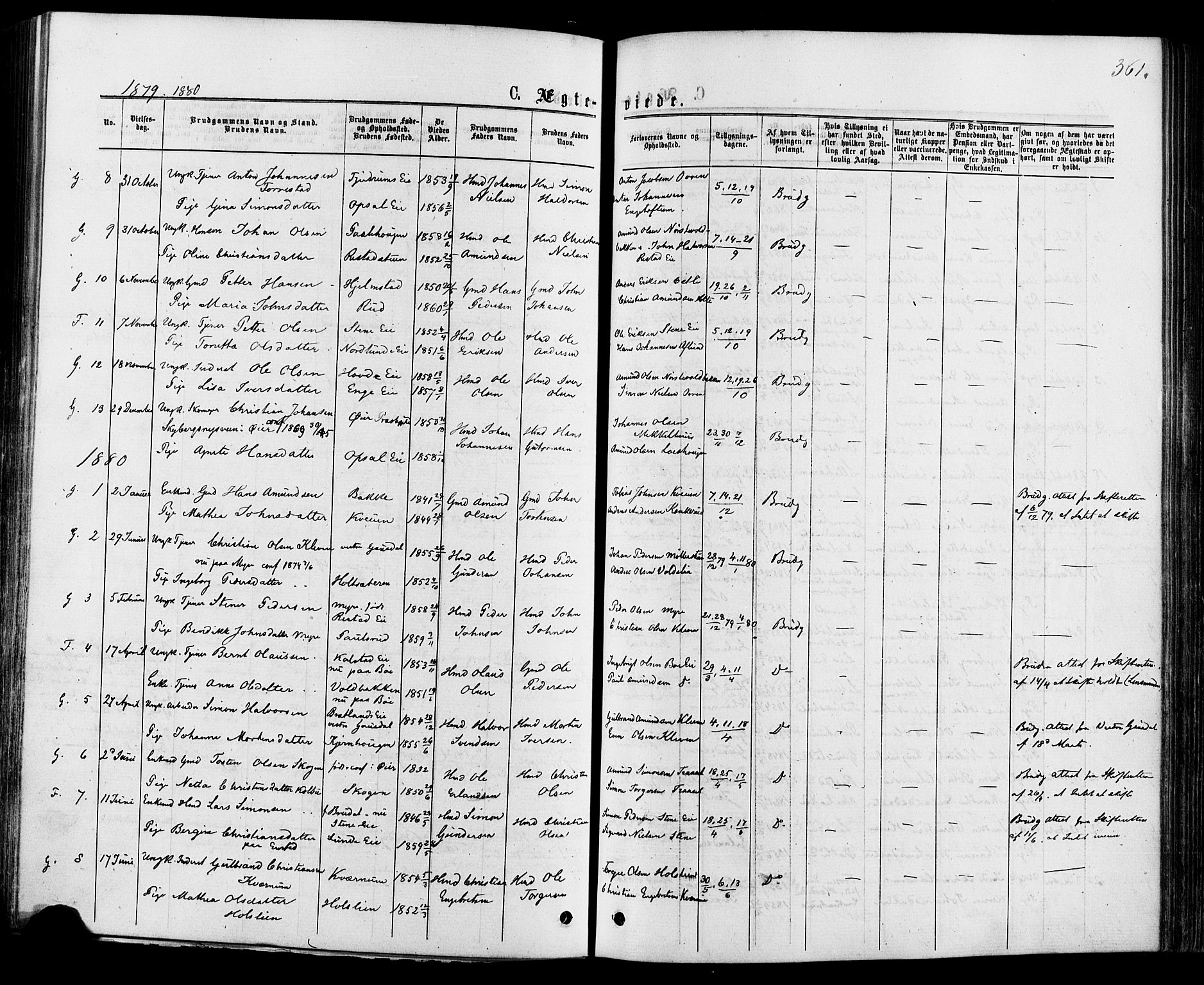 Østre Gausdal prestekontor, SAH/PREST-092/H/Ha/Haa/L0001: Parish register (official) no. 1, 1874-1886, p. 361