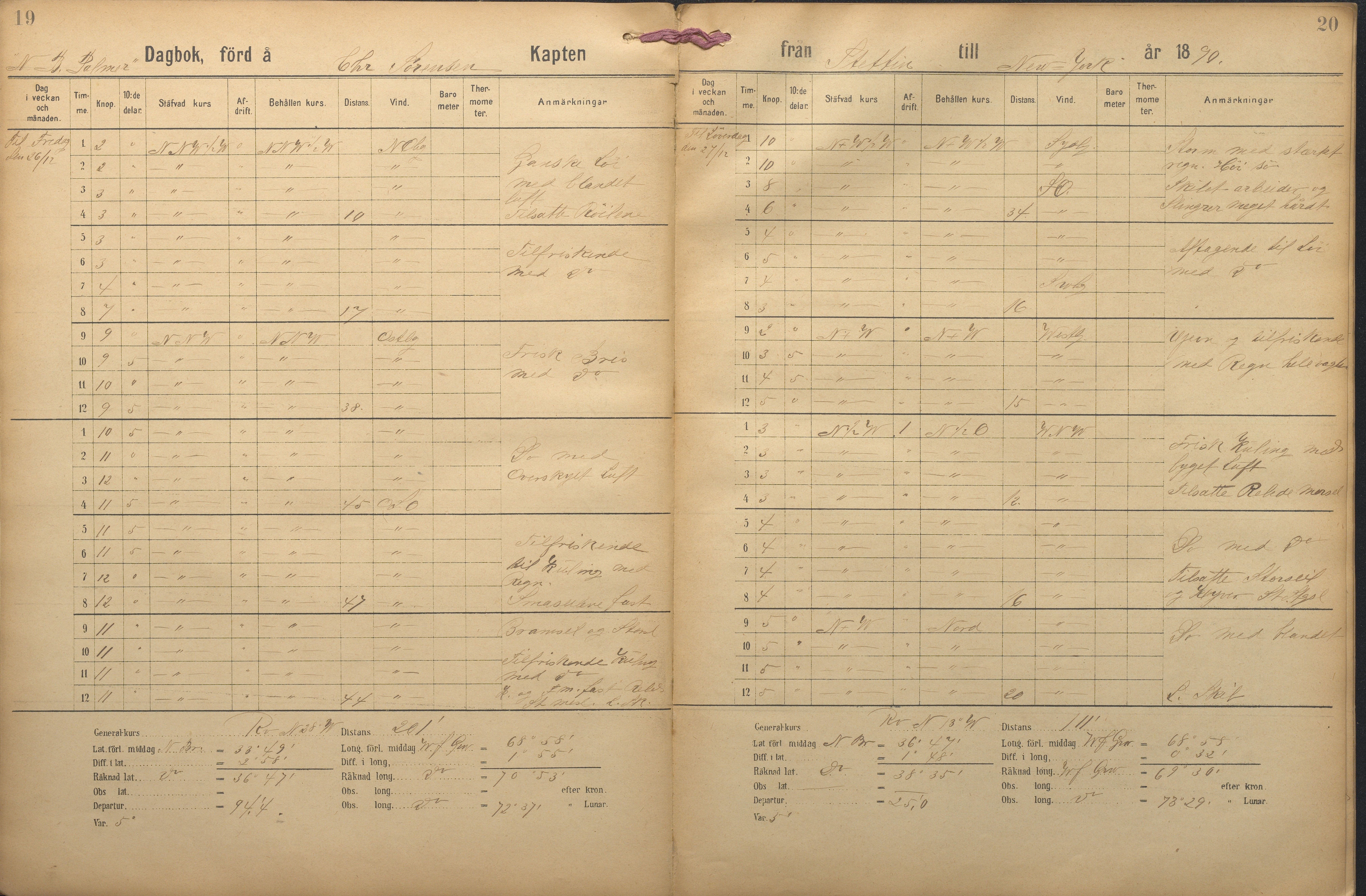 Fartøysarkivet, AAKS/PA-1934/F/L0227: N.B. Palmer (fregatt), 1850-1892, p. 19-20