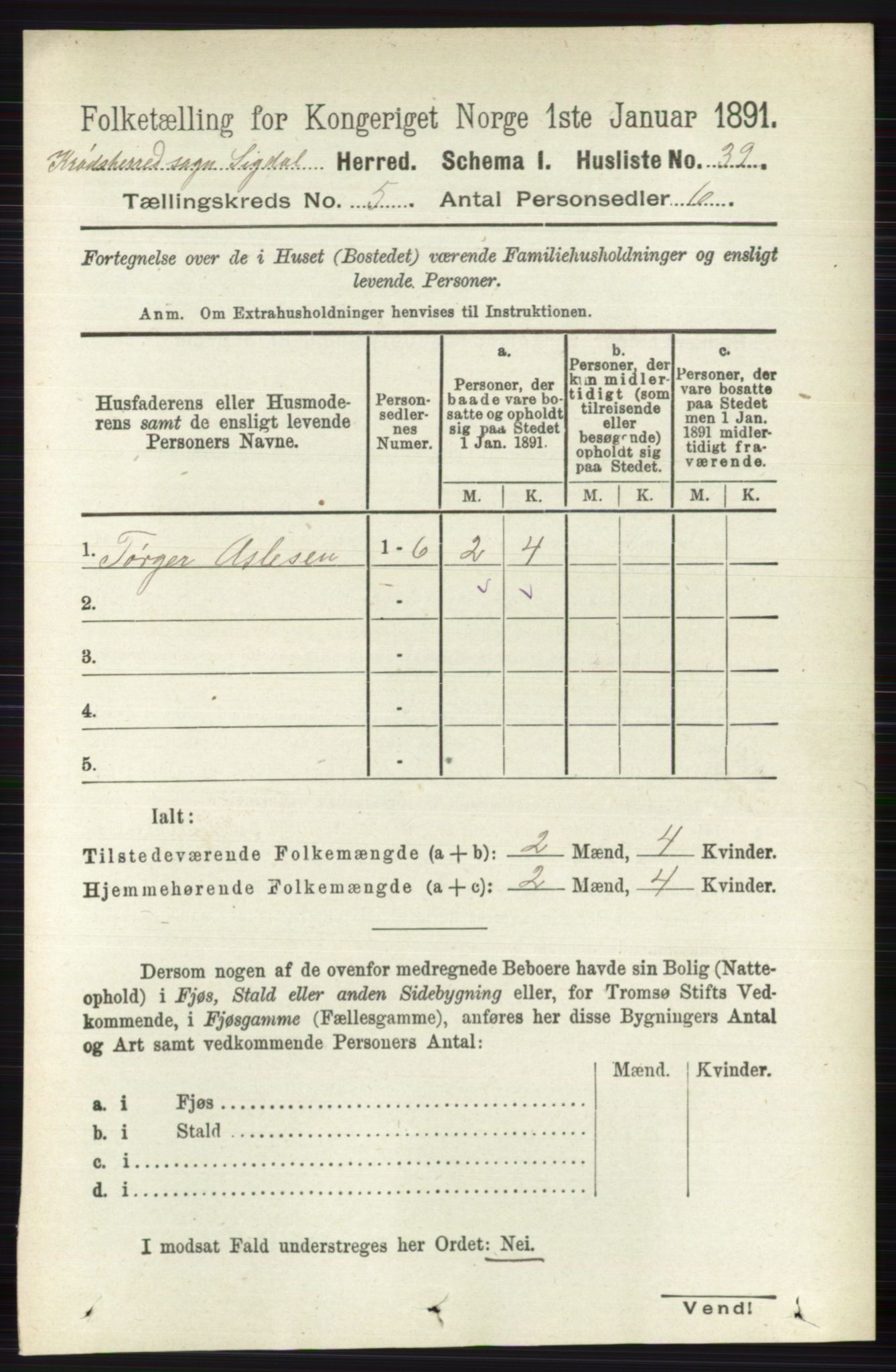 RA, 1891 census for 0621 Sigdal, 1891, p. 6308