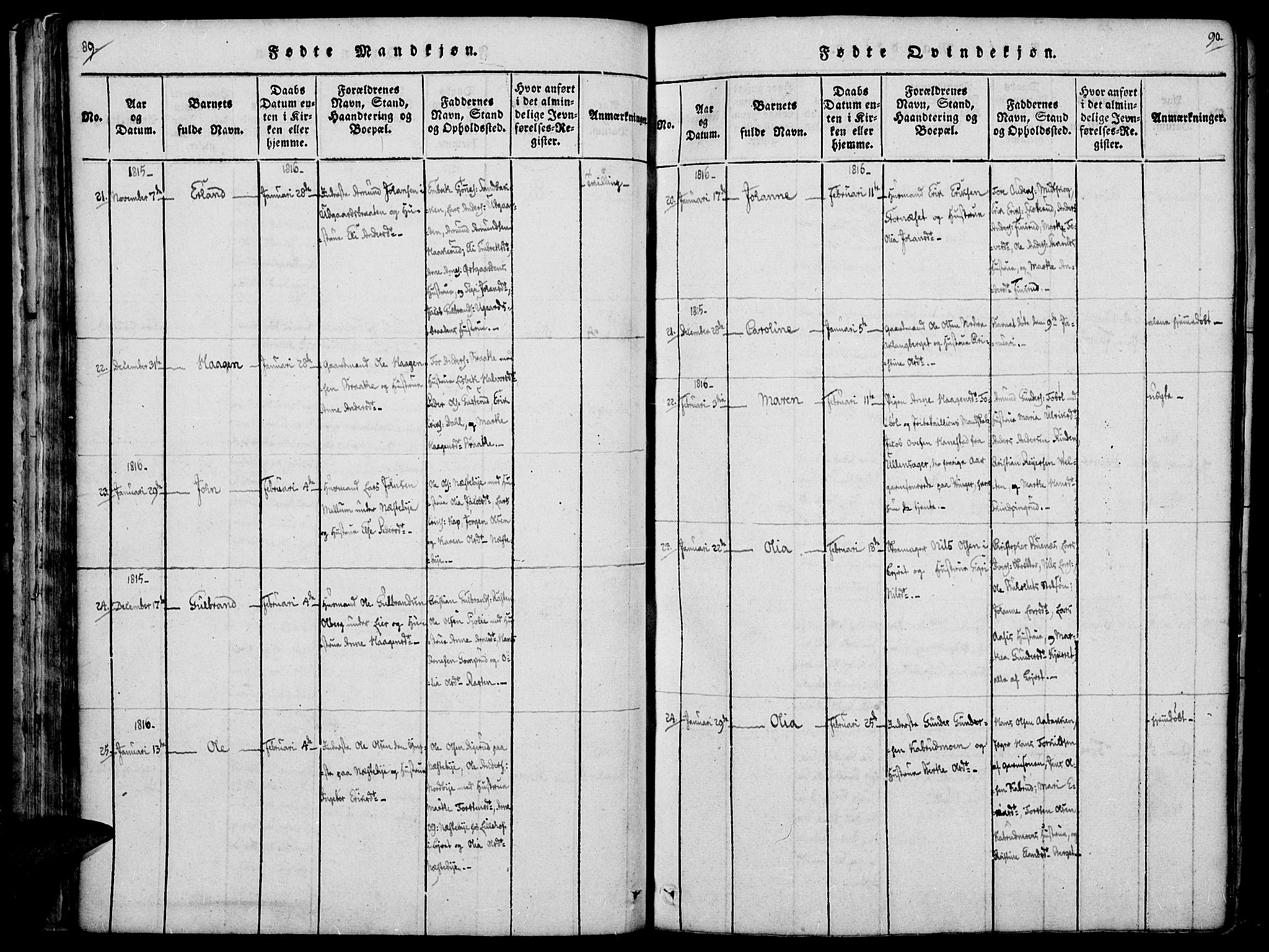 Vinger prestekontor, SAH/PREST-024/H/Ha/Haa/L0006: Parish register (official) no. 6, 1814-1825, p. 89-90
