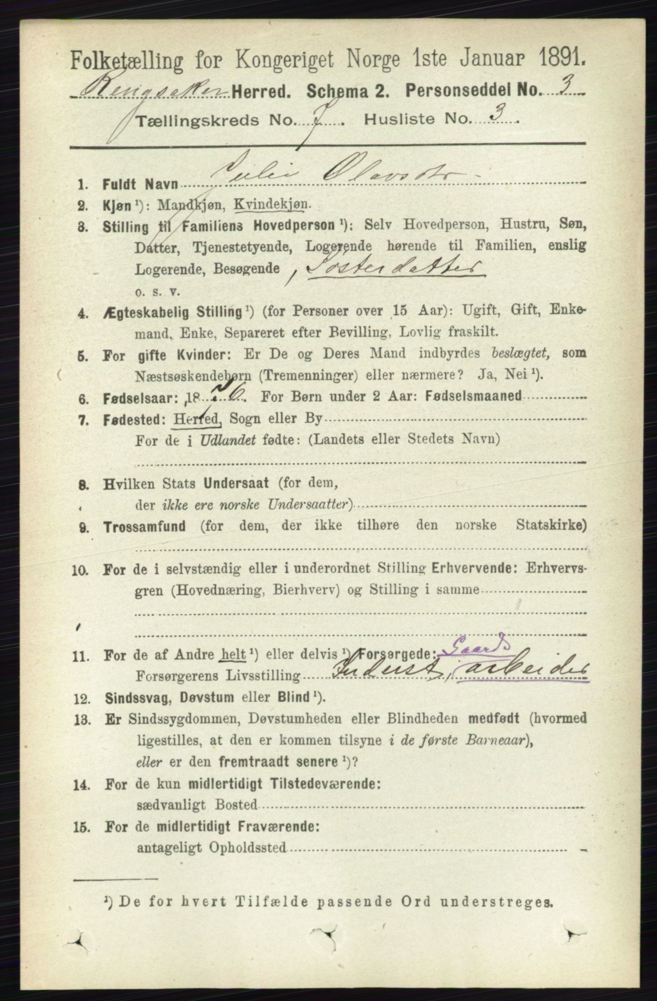 RA, 1891 census for 0412 Ringsaker, 1891, p. 3892