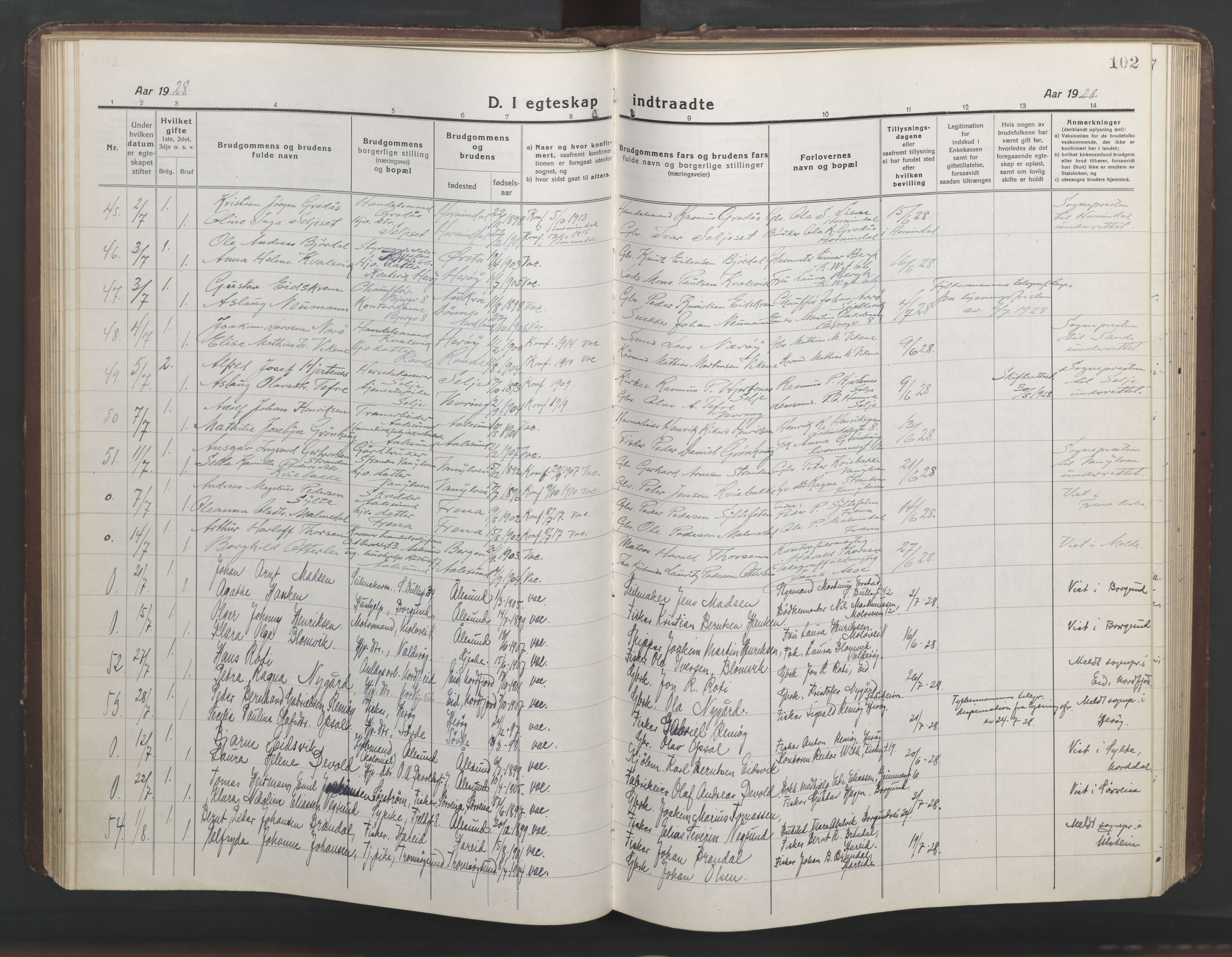 Ministerialprotokoller, klokkerbøker og fødselsregistre - Møre og Romsdal, AV/SAT-A-1454/529/L0473: Parish register (copy) no. 529C10, 1918-1941, p. 102