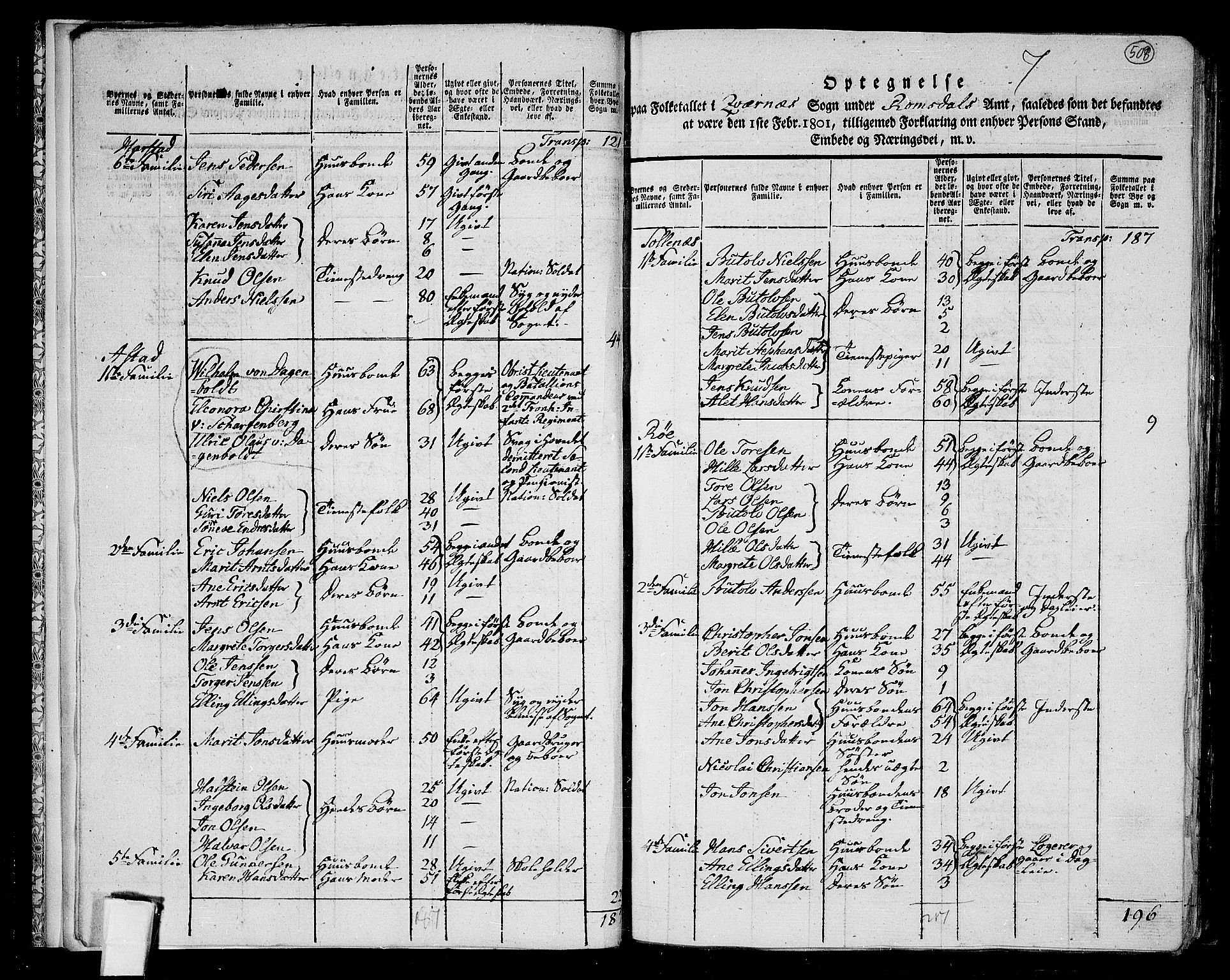 RA, 1801 census for 1553P Kvernes, 1801, p. 507b-508a