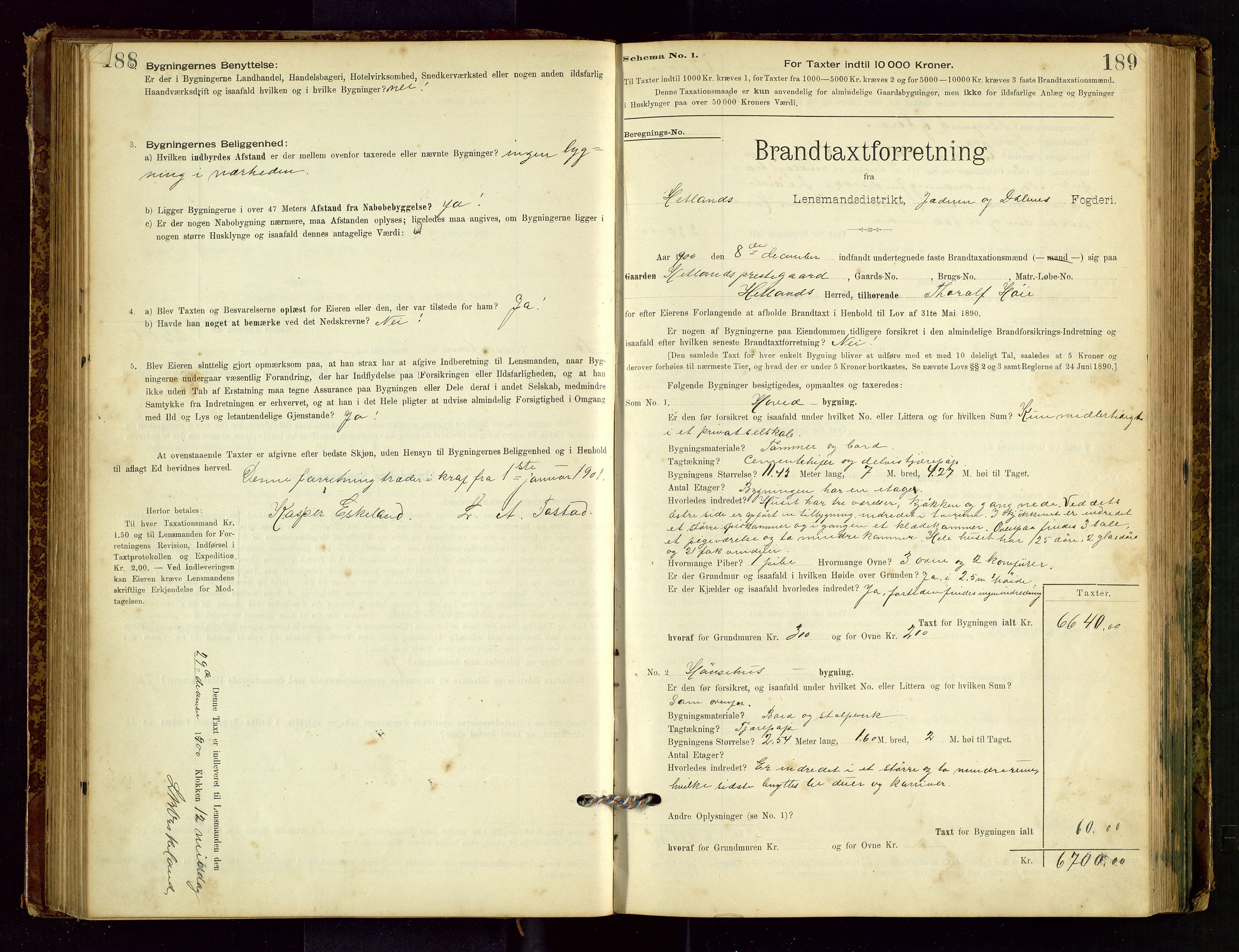 Hetland lensmannskontor, SAST/A-100101/Gob/L0001: "Brandtaxationsprotokol", 1895-1918, p. 188-189