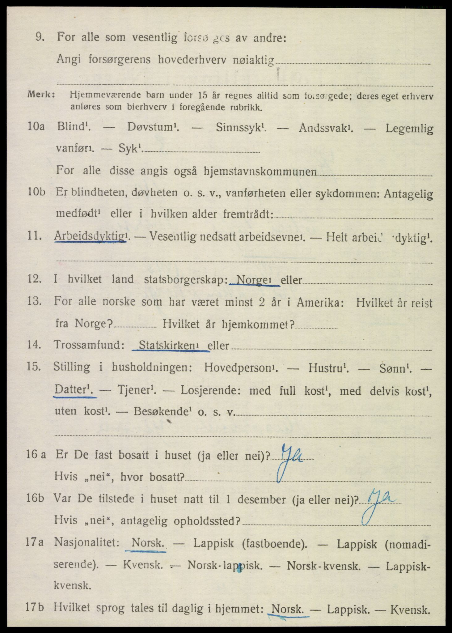 SAT, 1920 census for Korgen, 1920, p. 915