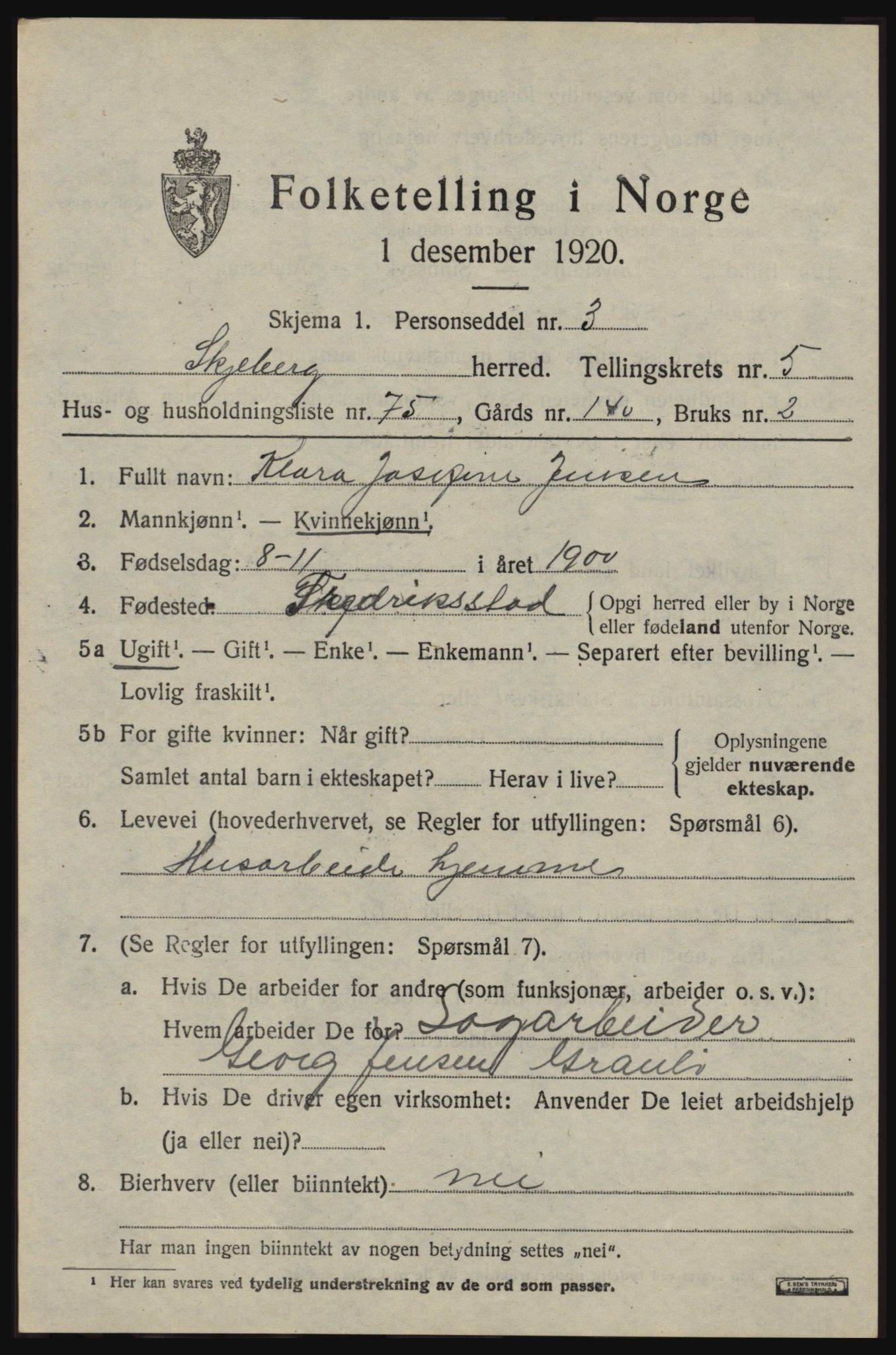 SAO, 1920 census for Skjeberg, 1920, p. 6577