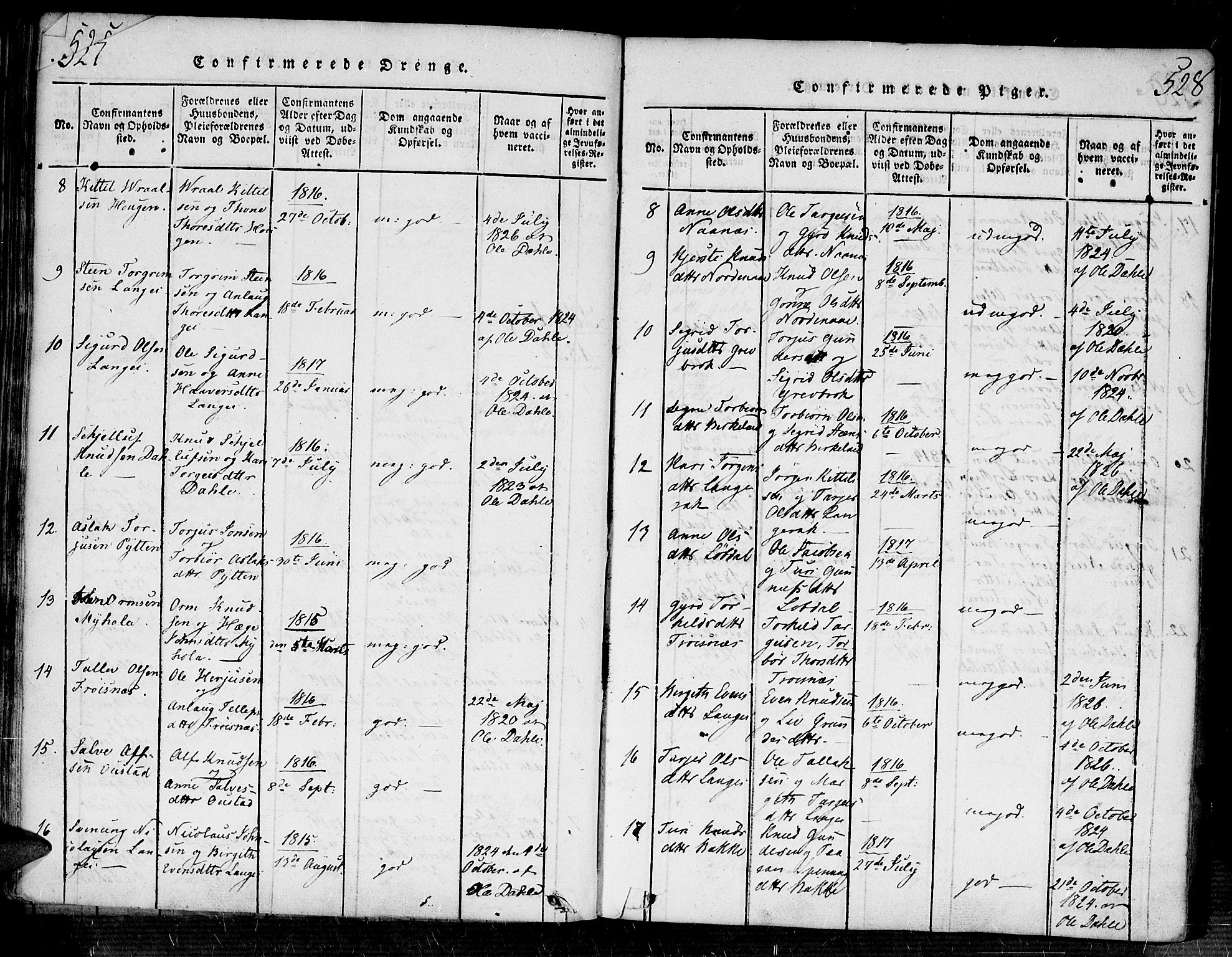 Bygland sokneprestkontor, AV/SAK-1111-0006/F/Fa/Fab/L0003: Parish register (official) no. A 3, 1816-1841, p. 527-528