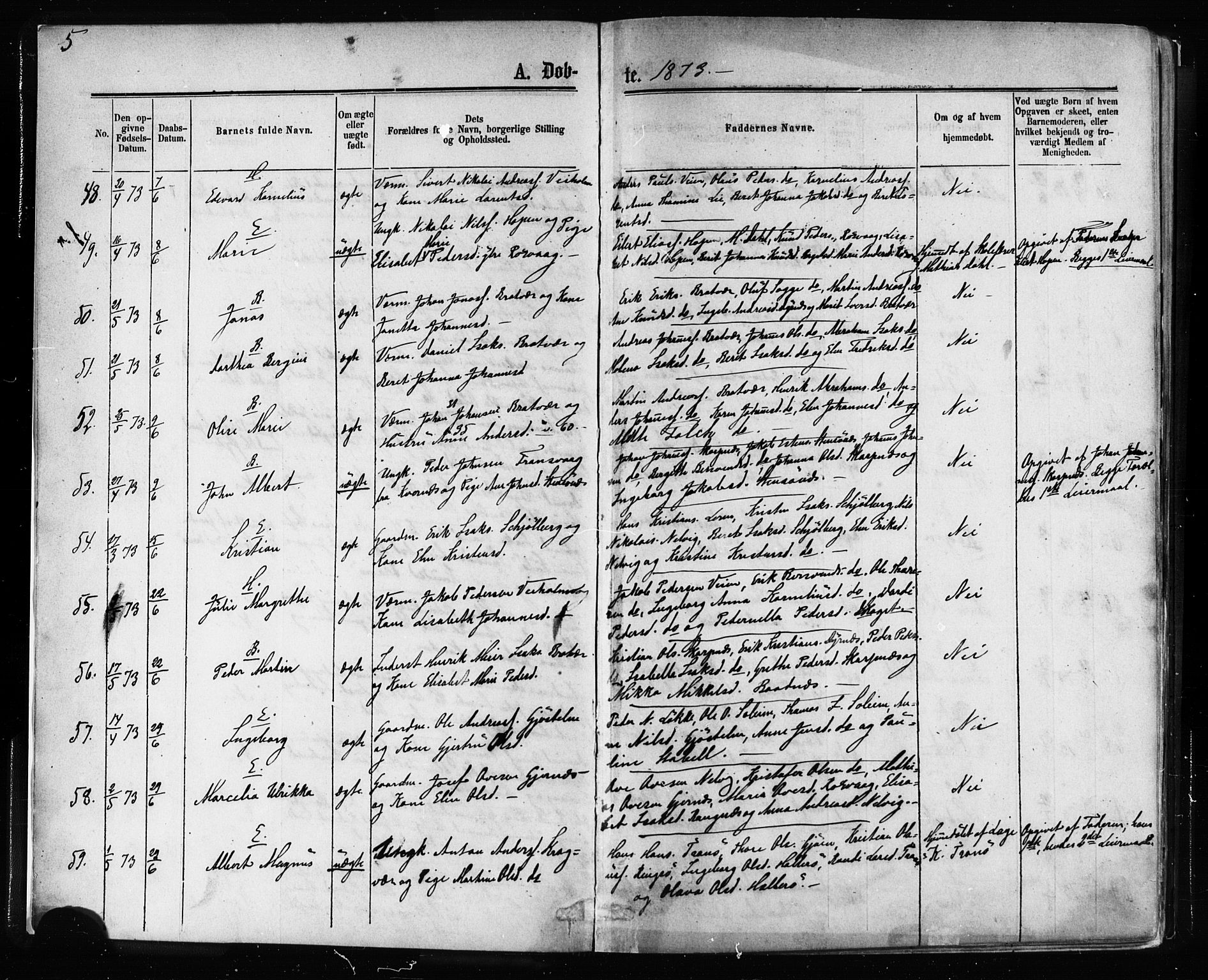 Ministerialprotokoller, klokkerbøker og fødselsregistre - Møre og Romsdal, AV/SAT-A-1454/581/L0938: Parish register (official) no. 581A06, 1873-1879, p. 5