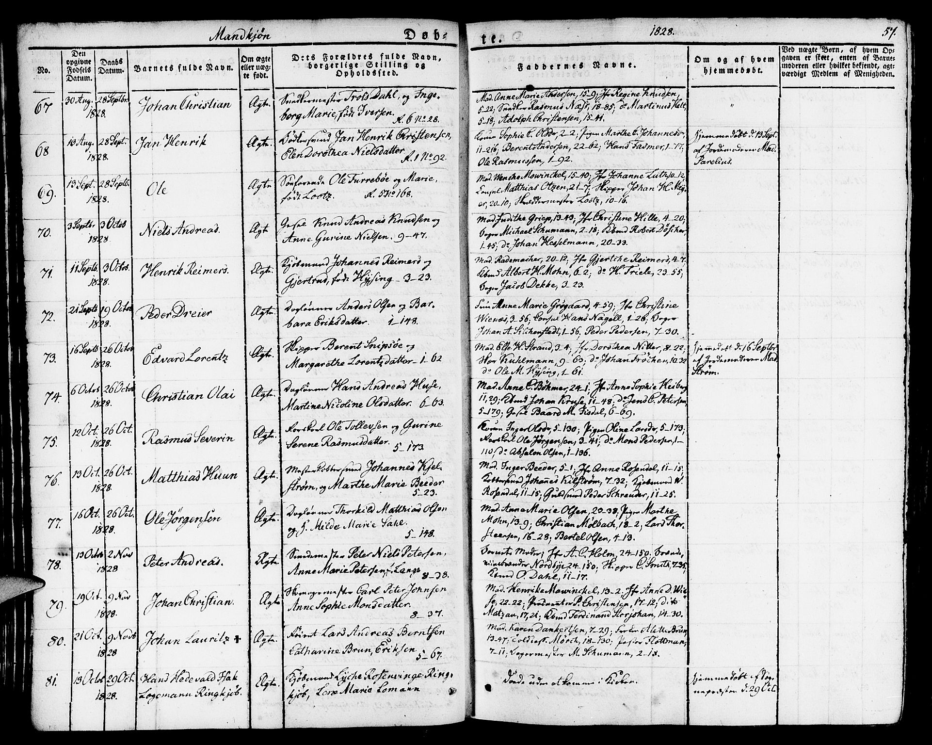 Nykirken Sokneprestembete, AV/SAB-A-77101/H/Haa/L0012: Parish register (official) no. A 12, 1821-1844, p. 57