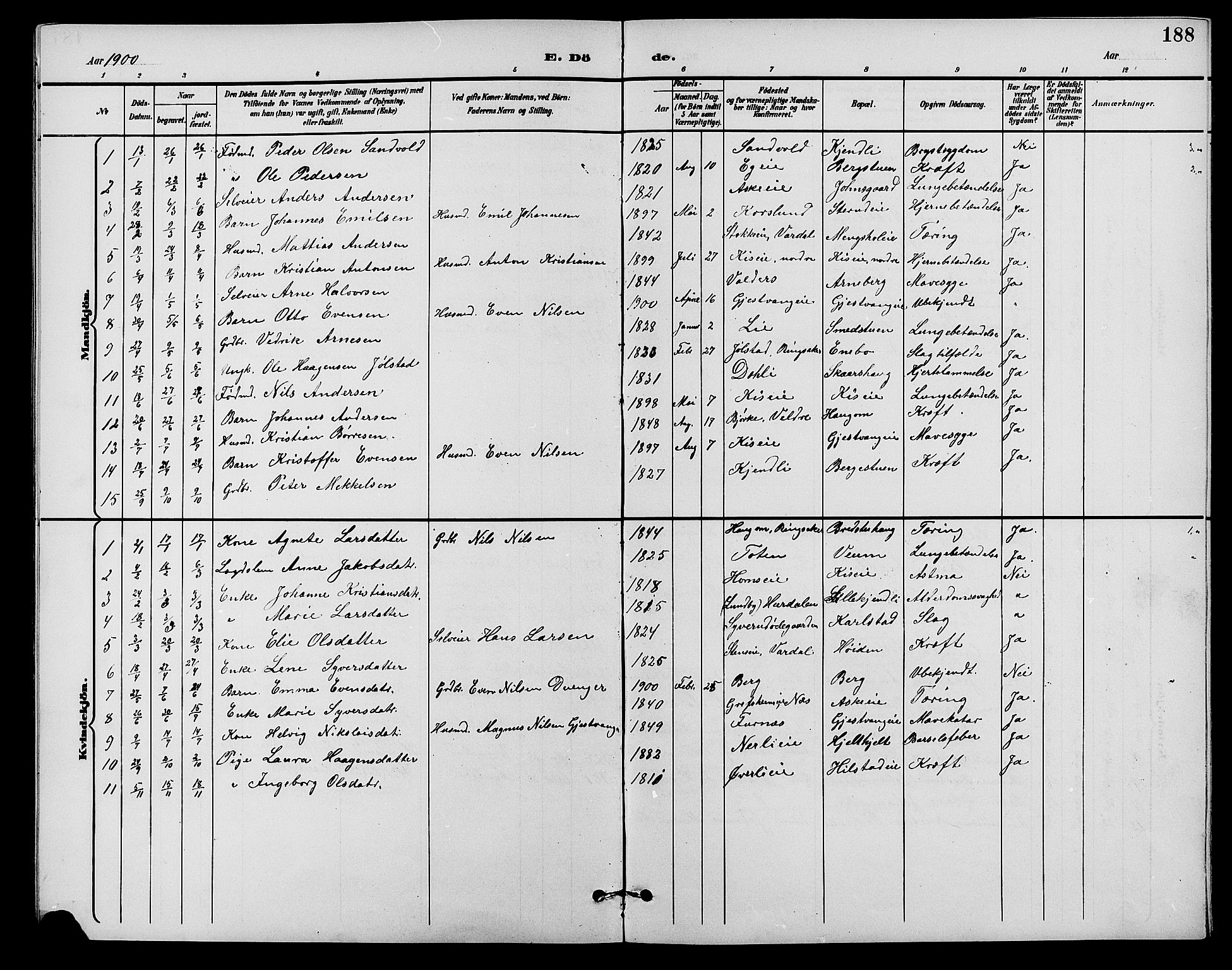 Nes prestekontor, Hedmark, SAH/PREST-020/L/La/L0007: Parish register (copy) no. 7, 1892-1912, p. 188