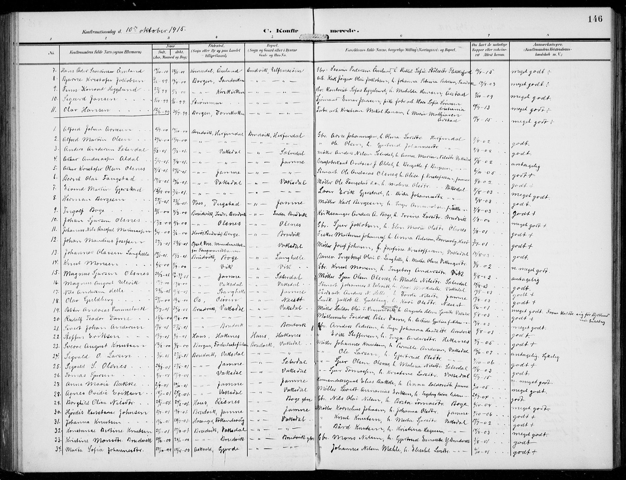 Bruvik Sokneprestembete, AV/SAB-A-74701/H/Hab: Parish register (copy) no. A  4, 1908-1937, p. 146