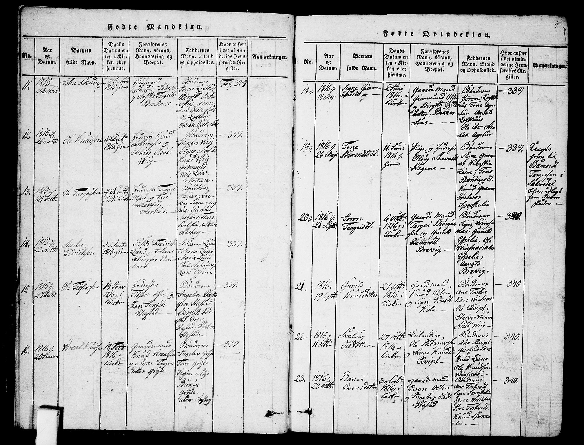 Fyresdal kirkebøker, AV/SAKO-A-263/G/Ga/L0001: Parish register (copy) no. I 1, 1816-1840, p. 4