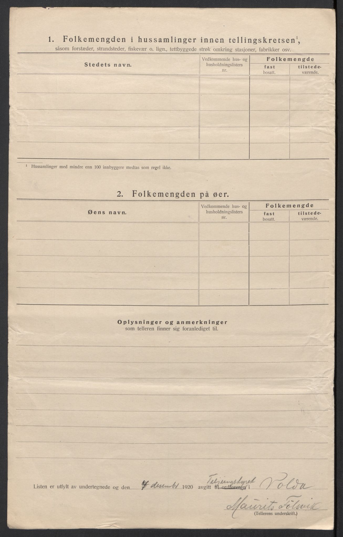 SAT, 1920 census for Volda, 1920, p. 62