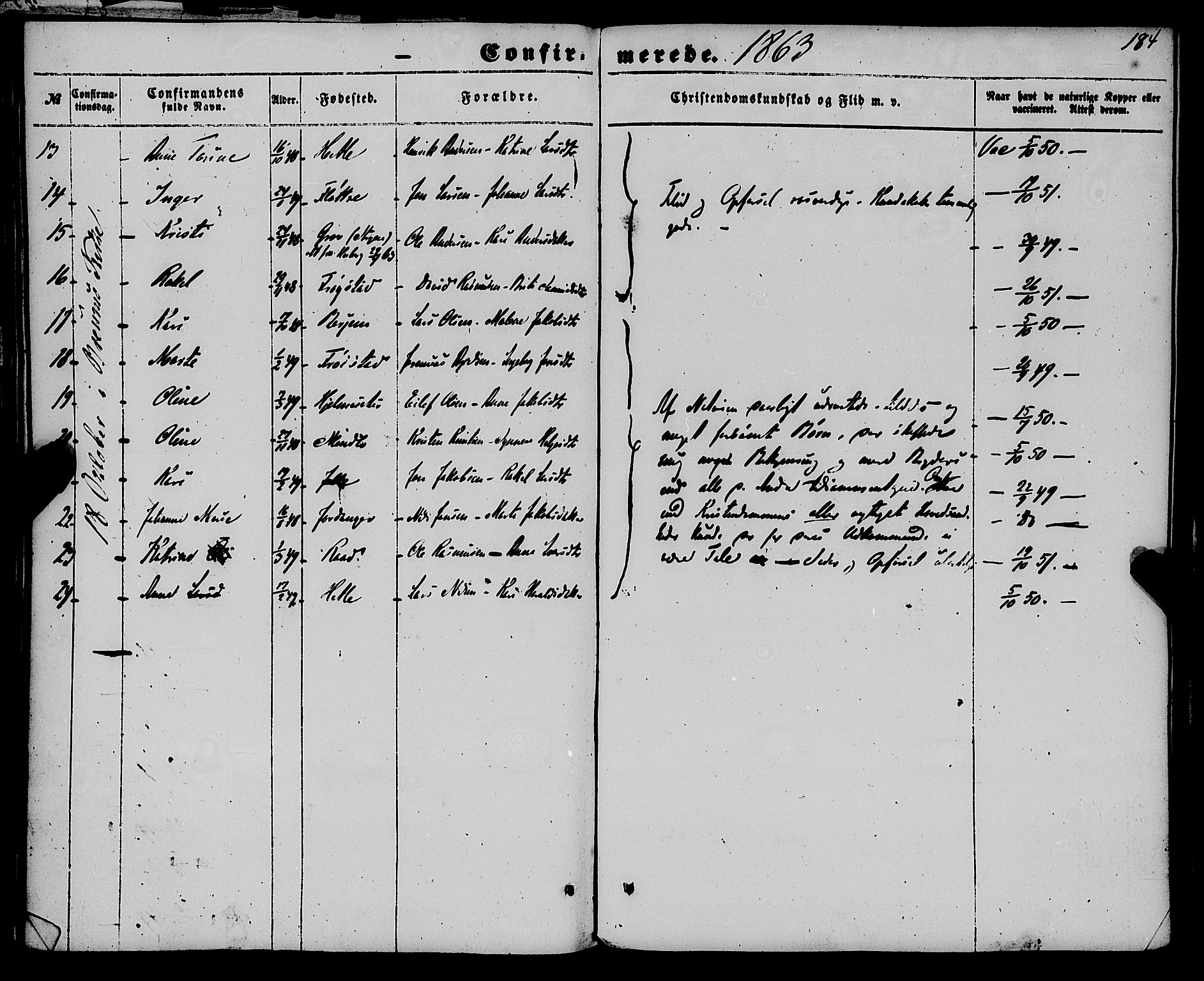 Gloppen sokneprestembete, AV/SAB-A-80101/H/Haa/Haaa/L0009: Parish register (official) no. A 9, 1855-1870, p. 184