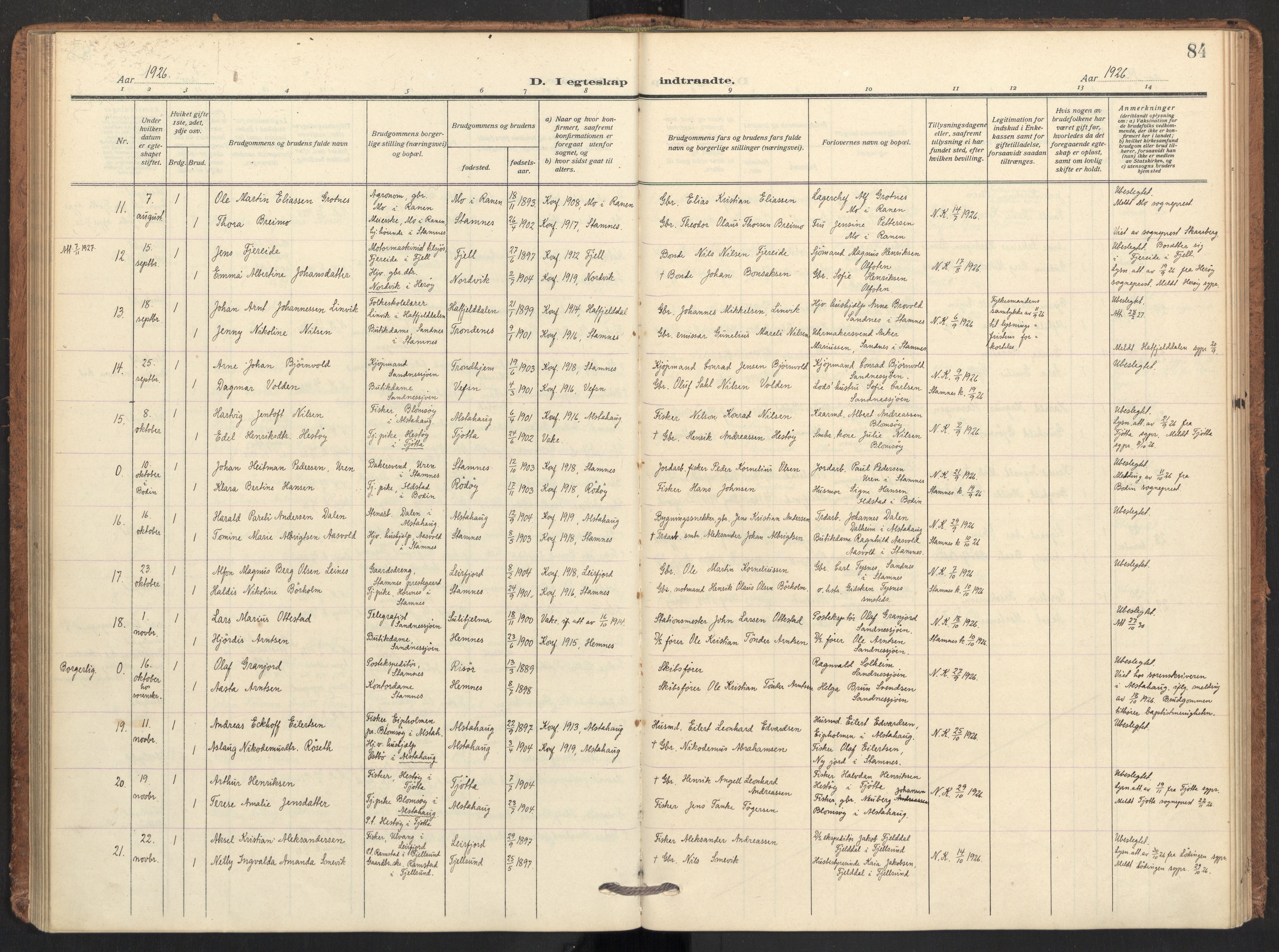 Ministerialprotokoller, klokkerbøker og fødselsregistre - Nordland, SAT/A-1459/831/L0473: Parish register (official) no. 831A04, 1909-1934, p. 84
