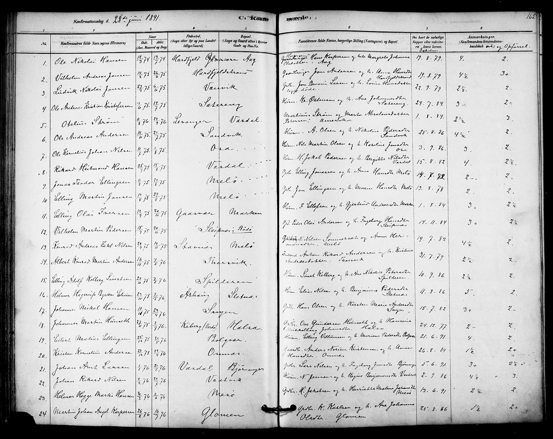 Ministerialprotokoller, klokkerbøker og fødselsregistre - Nordland, SAT/A-1459/843/L0626: Parish register (official) no. 843A01, 1878-1907, p. 162