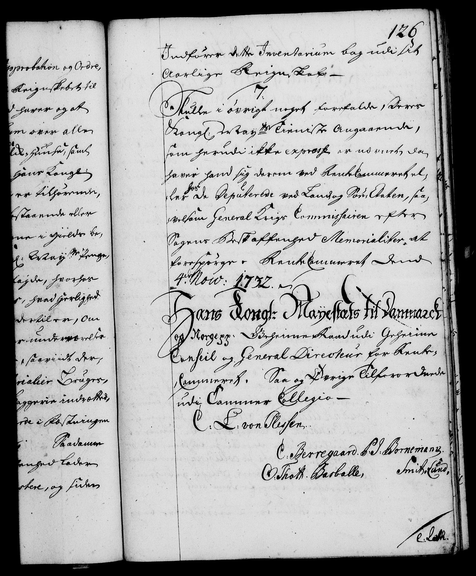 Rentekammeret, Kammerkanselliet, RA/EA-3111/G/Gg/Ggi/L0002: Norsk instruksjonsprotokoll med register (merket RK 53.35), 1729-1751, p. 126