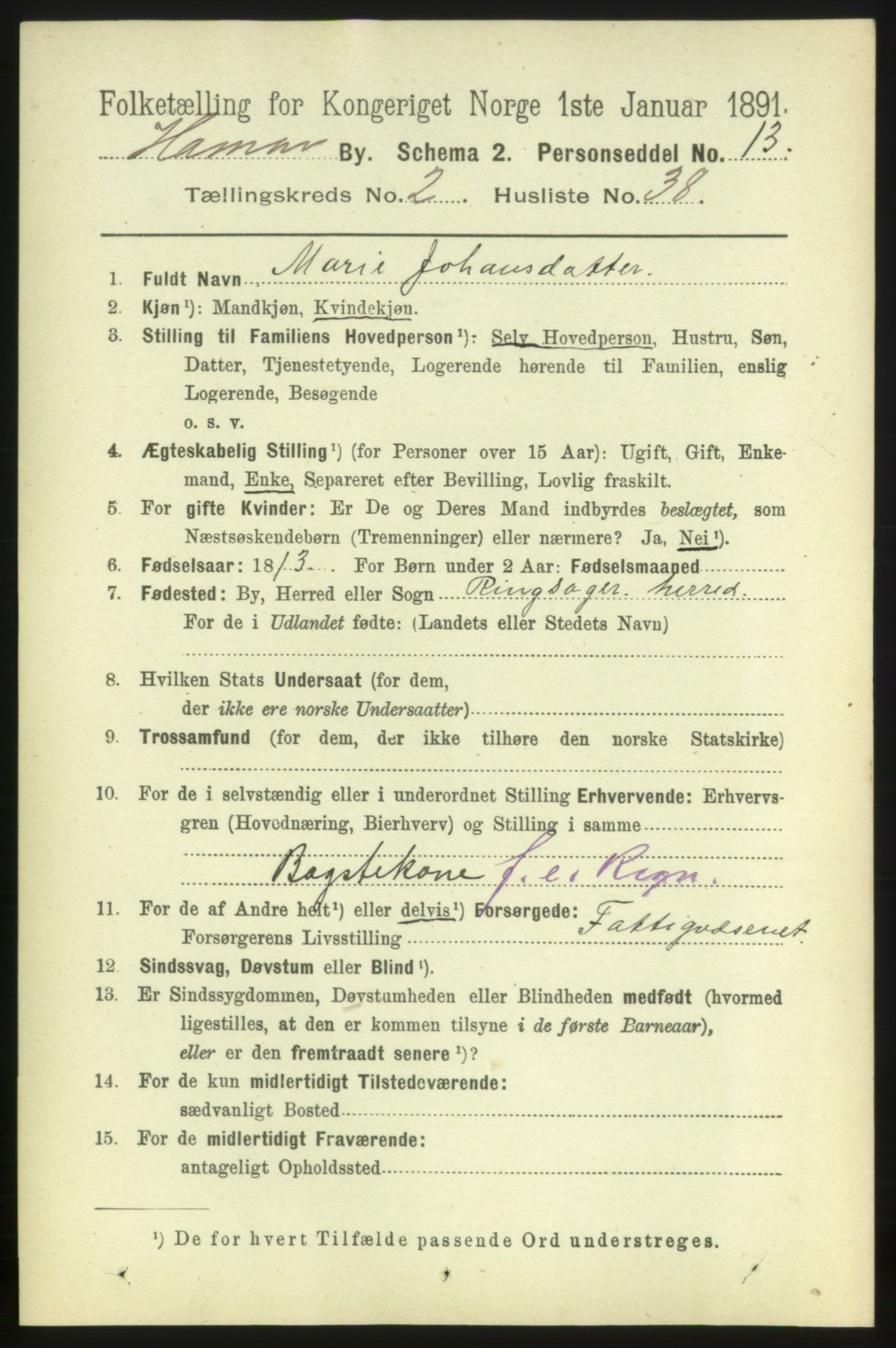 RA, 1891 census for 0401 Hamar, 1891, p. 1651