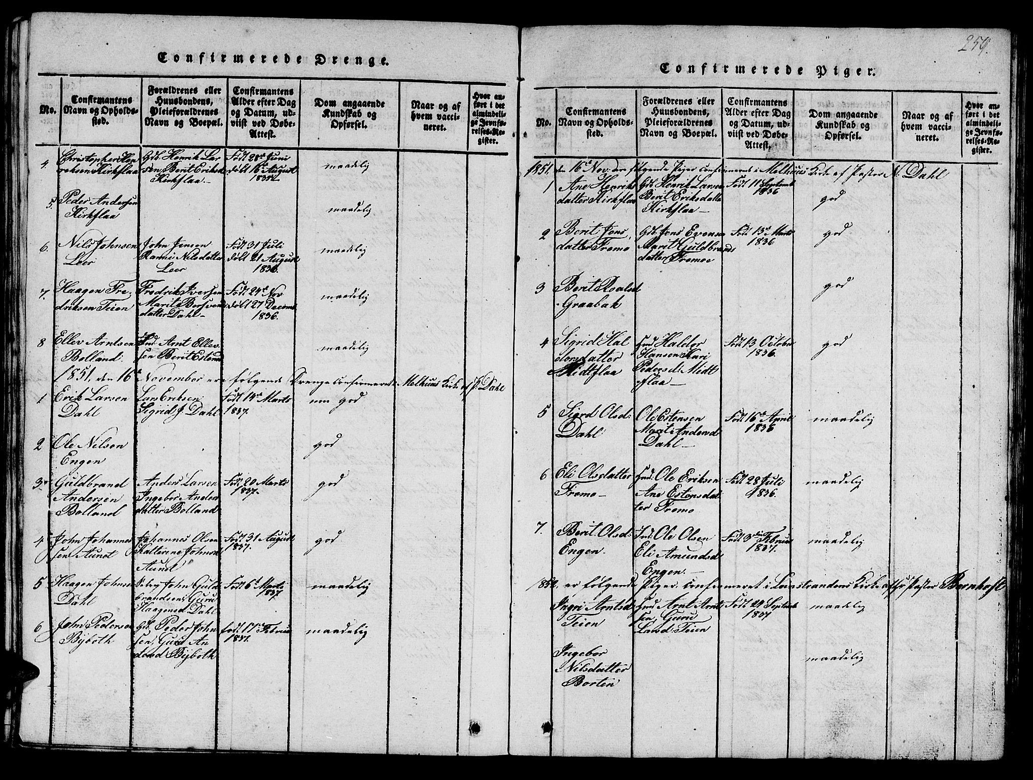 Ministerialprotokoller, klokkerbøker og fødselsregistre - Sør-Trøndelag, SAT/A-1456/693/L1121: Parish register (copy) no. 693C02, 1816-1869, p. 259