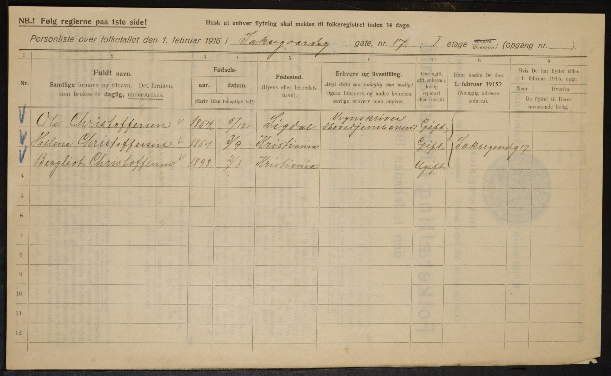 OBA, Municipal Census 1916 for Kristiania, 1916, p. 91561