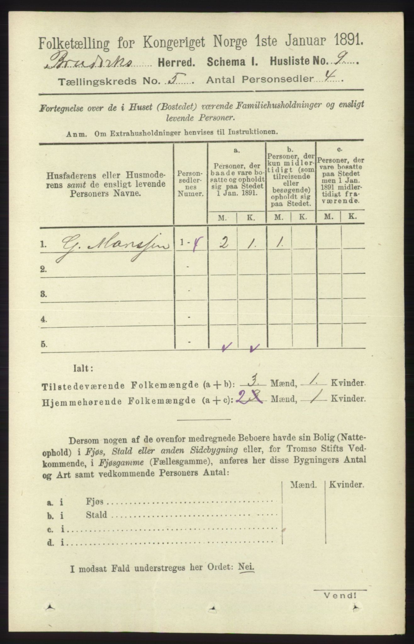 RA, 1891 census for 1251 Bruvik, 1891, p. 1228