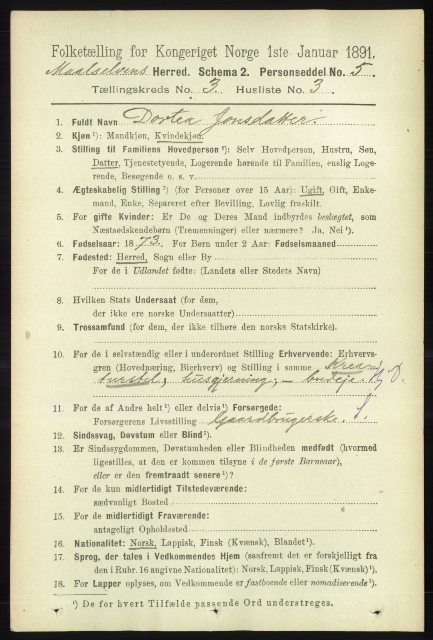 RA, 1891 census for 1924 Målselv, 1891, p. 612