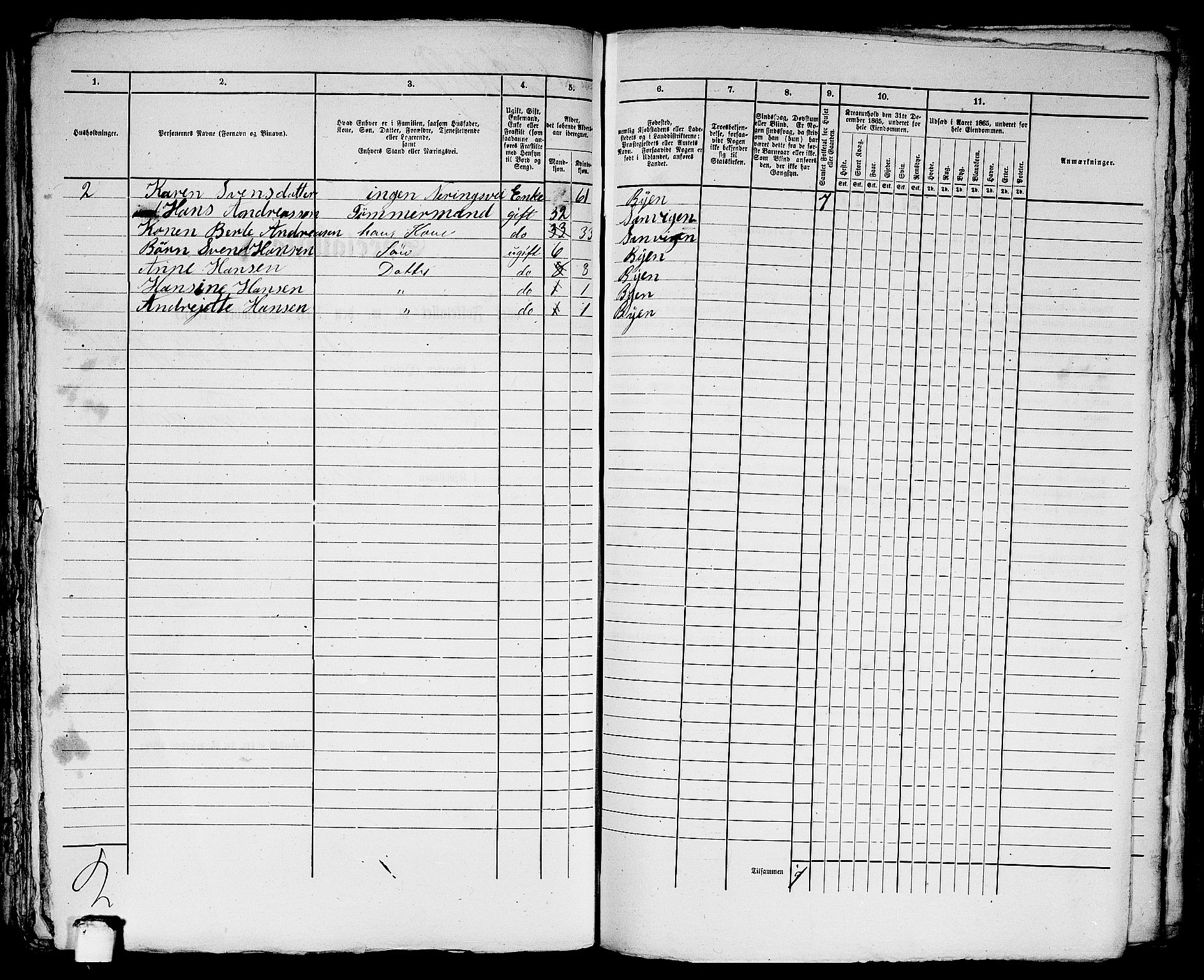 RA, 1865 census for Bergen, 1865, p. 5219