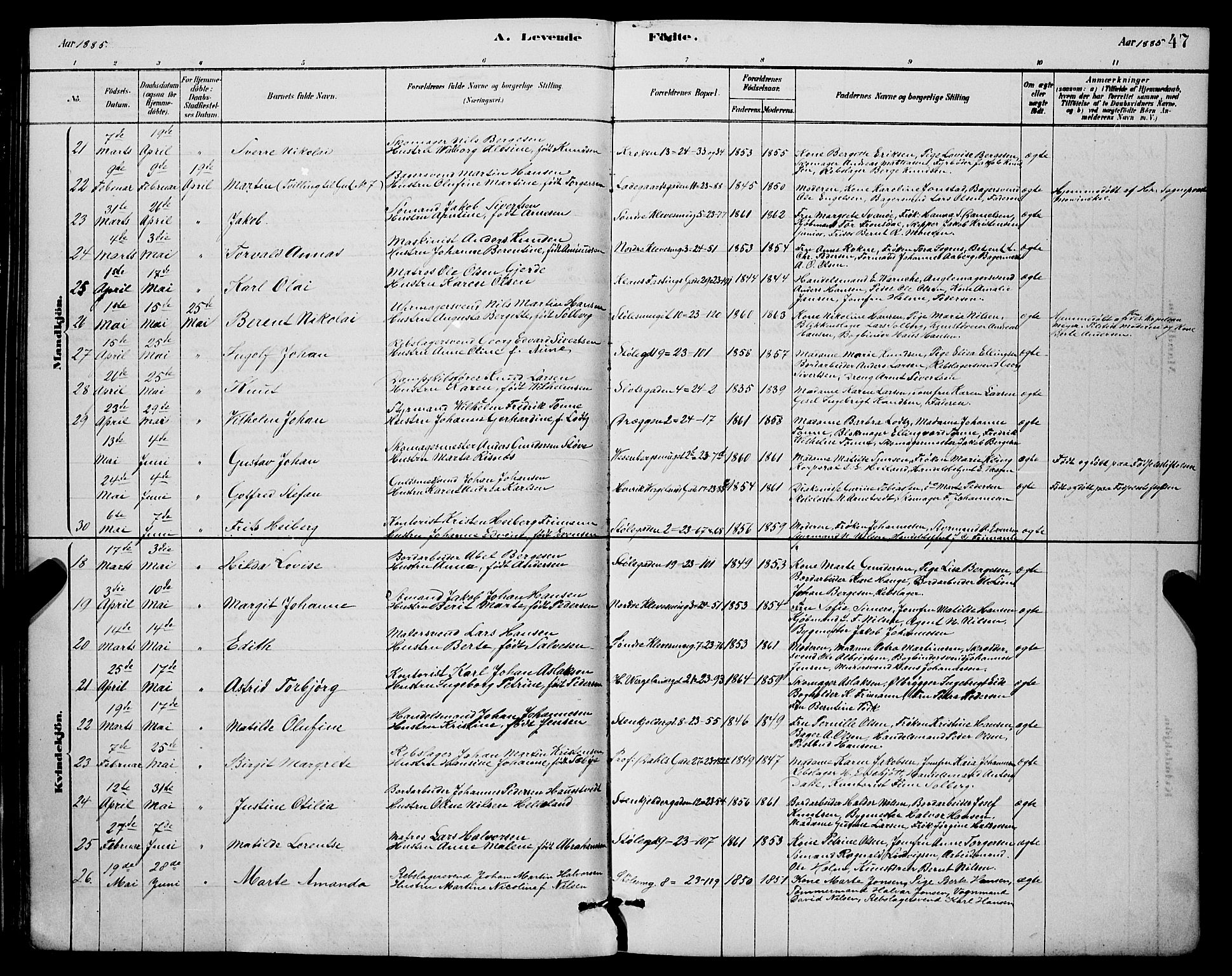 Mariakirken Sokneprestembete, AV/SAB-A-76901/H/Hab/L0004: Parish register (copy) no. A 4, 1878-1892, p. 47