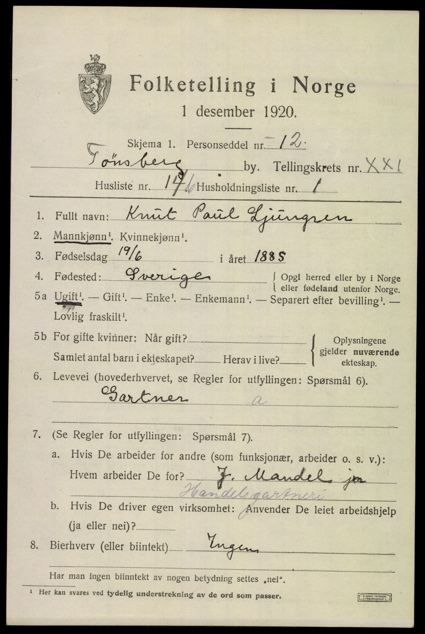 SAKO, 1920 census for Tønsberg, 1920, p. 30587