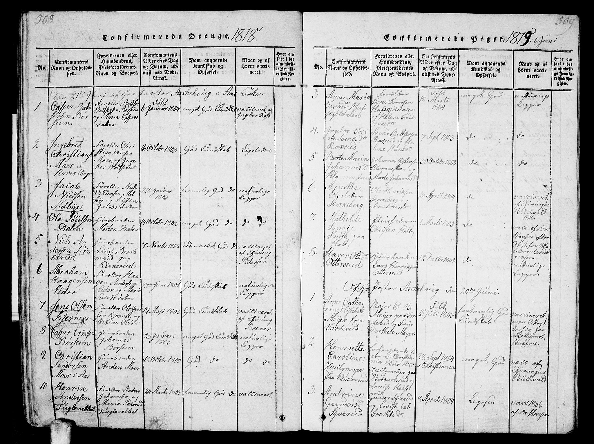 Ås prestekontor Kirkebøker, AV/SAO-A-10894/G/Ga/L0001: Parish register (copy) no. I 1, 1814-1820, p. 508-509