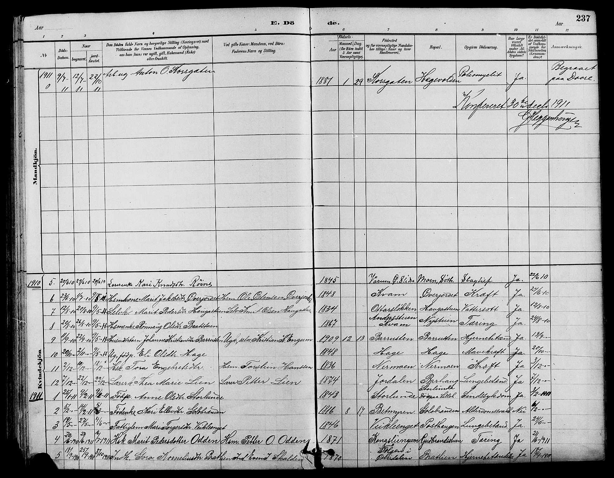 Nord-Fron prestekontor, SAH/PREST-080/H/Ha/Hab/L0004: Parish register (copy) no. 4, 1884-1914, p. 237