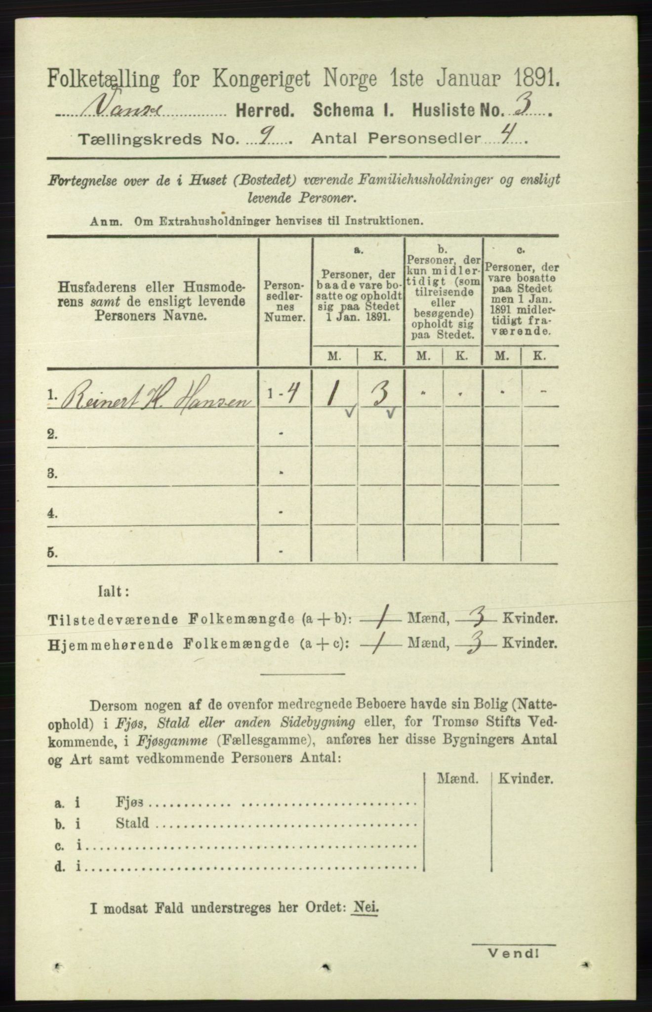 RA, 1891 census for 1041 Vanse, 1891, p. 5216