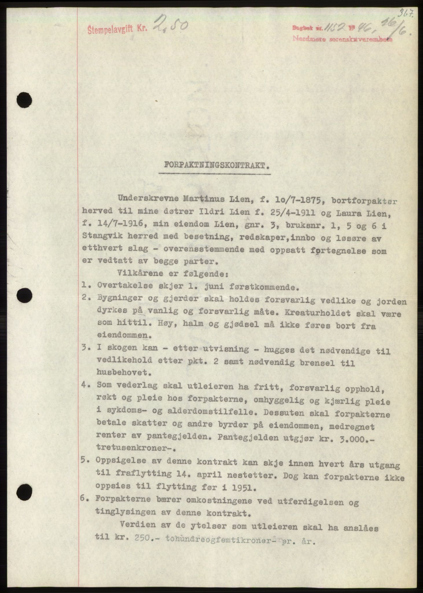 Nordmøre sorenskriveri, AV/SAT-A-4132/1/2/2Ca: Mortgage book no. B94, 1946-1946, Diary no: : 1152/1946