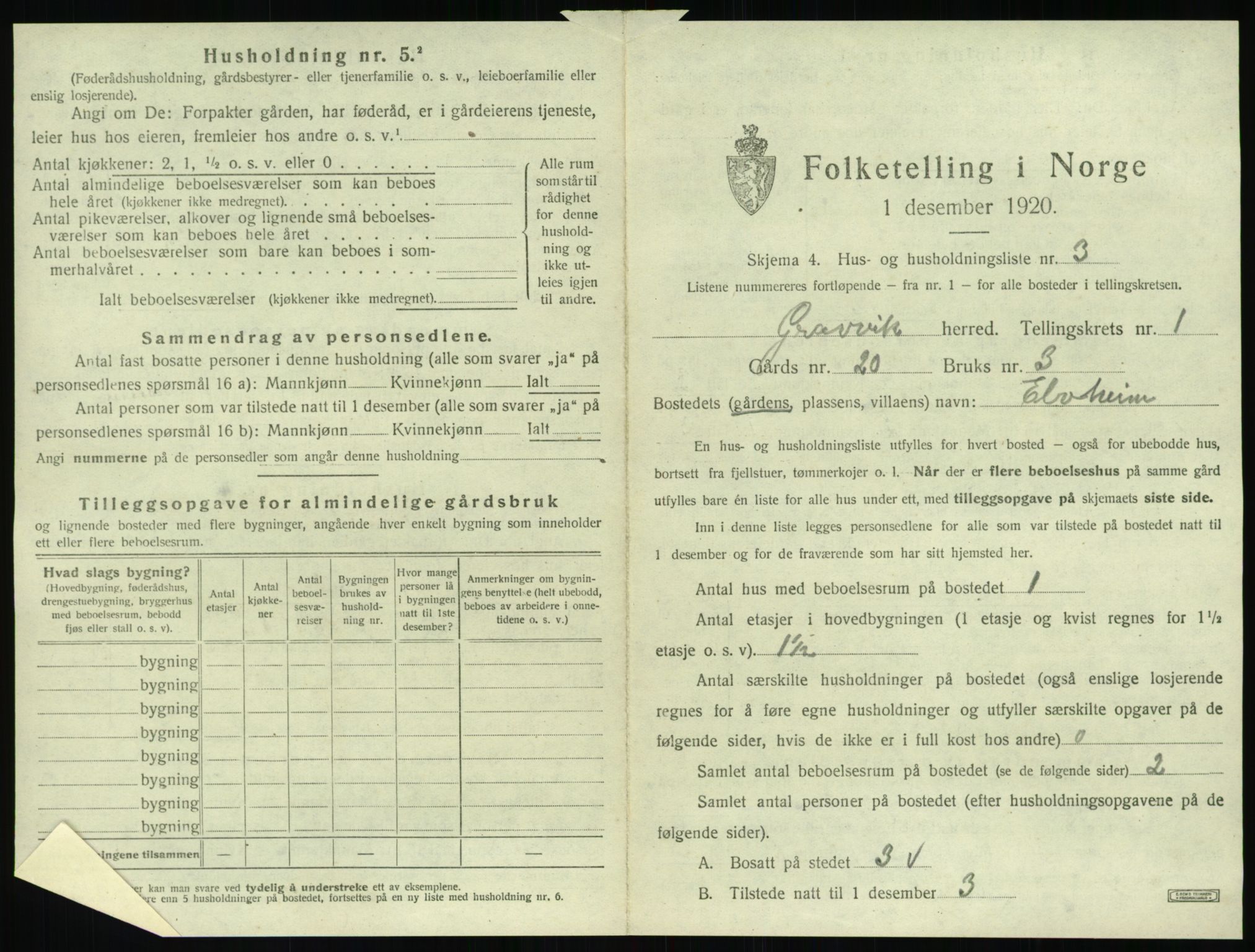 SAT, 1920 census for Gravvik, 1920, p. 24