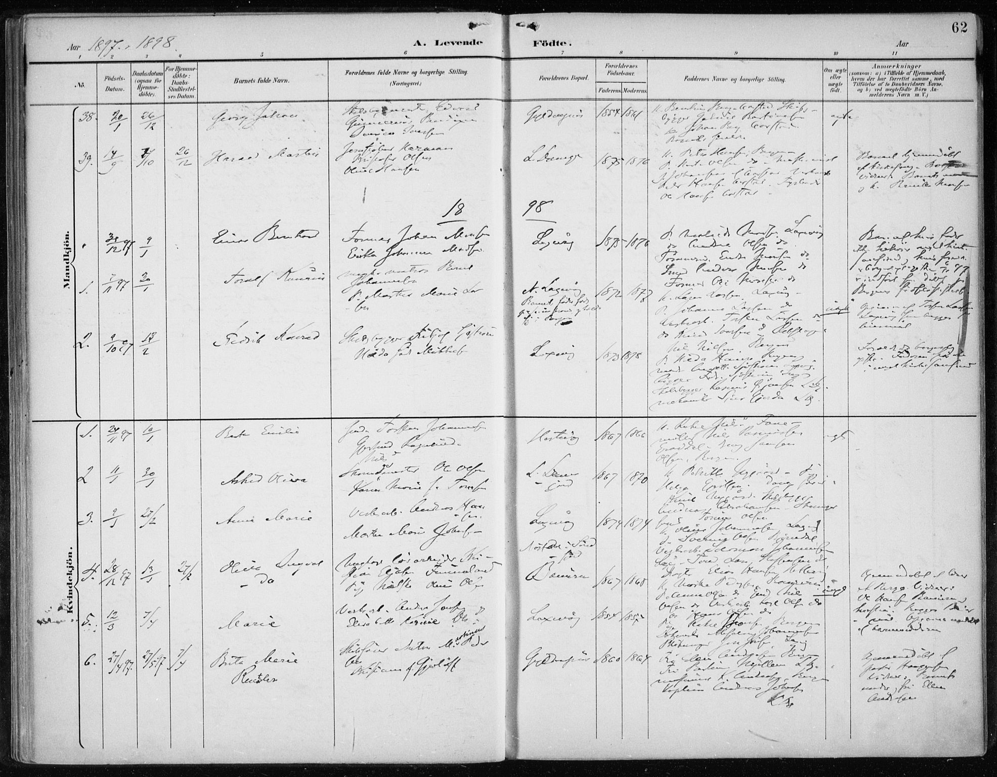 Askøy Sokneprestembete, AV/SAB-A-74101/H/Ha/Haa/Haae/L0003: Parish register (official) no. E 3, 1891-1903, p. 62