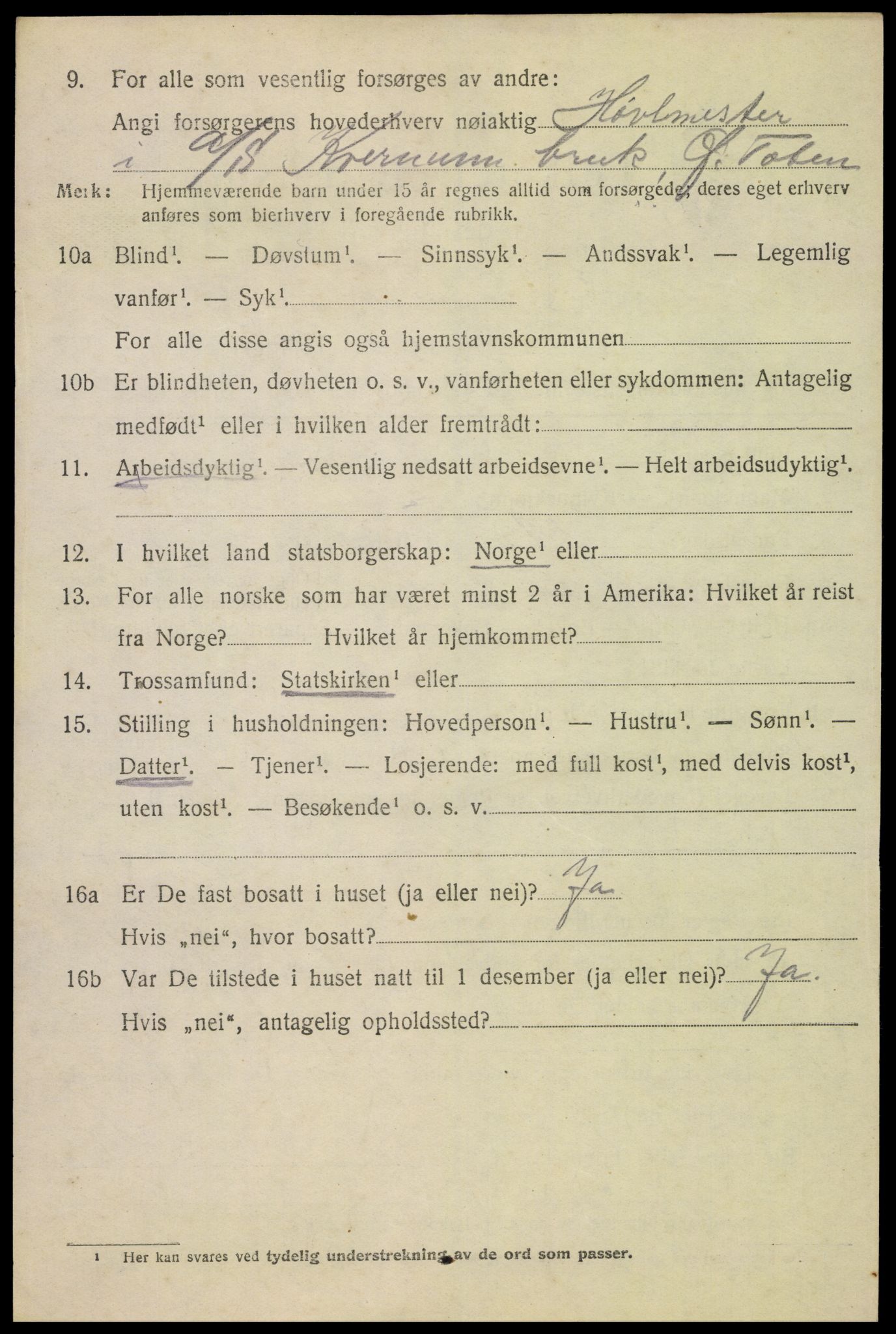 SAH, 1920 census for Østre Toten, 1920, p. 6117