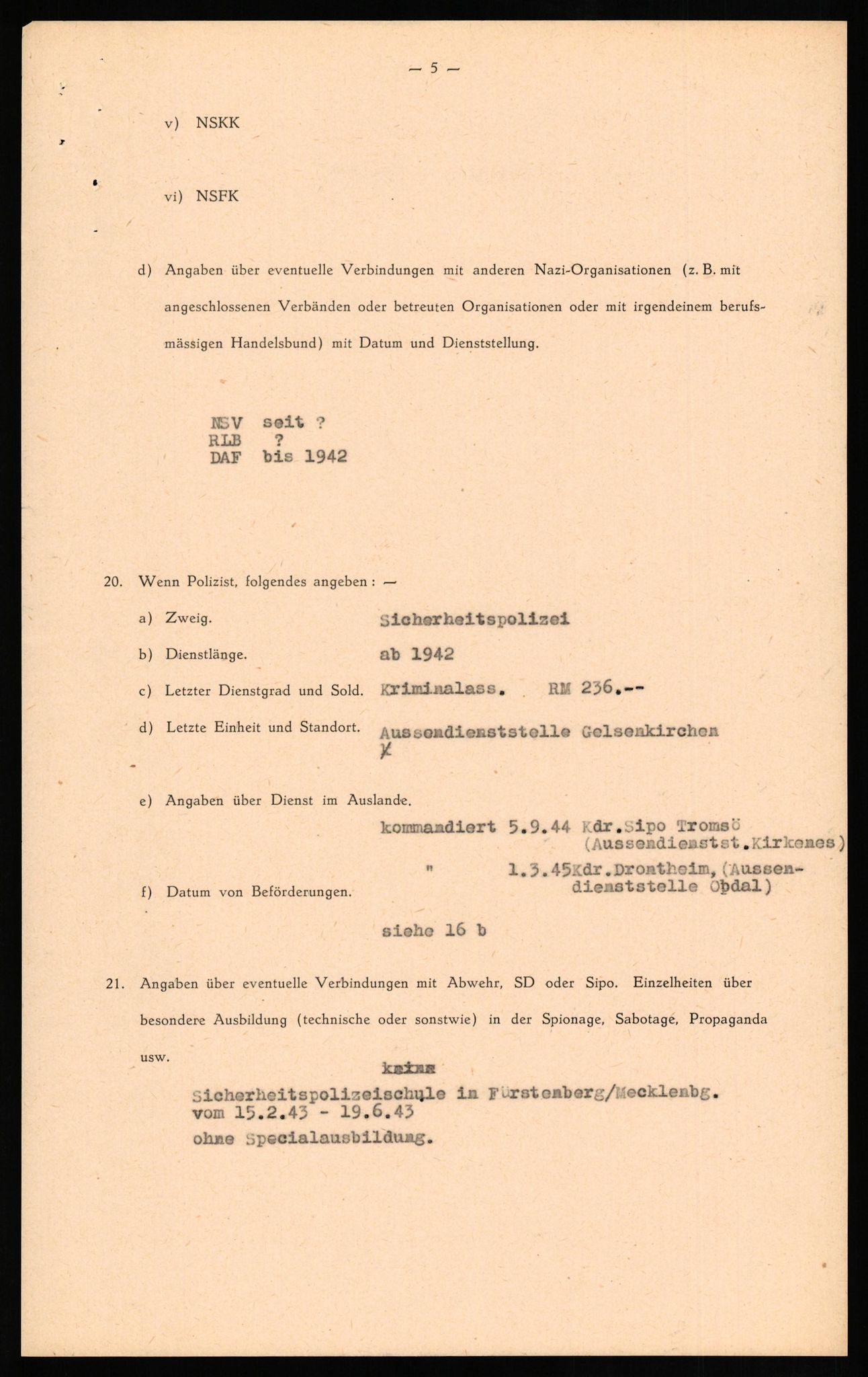 Forsvaret, Forsvarets overkommando II, AV/RA-RAFA-3915/D/Db/L0019: CI Questionaires. Tyske okkupasjonsstyrker i Norge. Tyskere., 1945-1946, p. 82