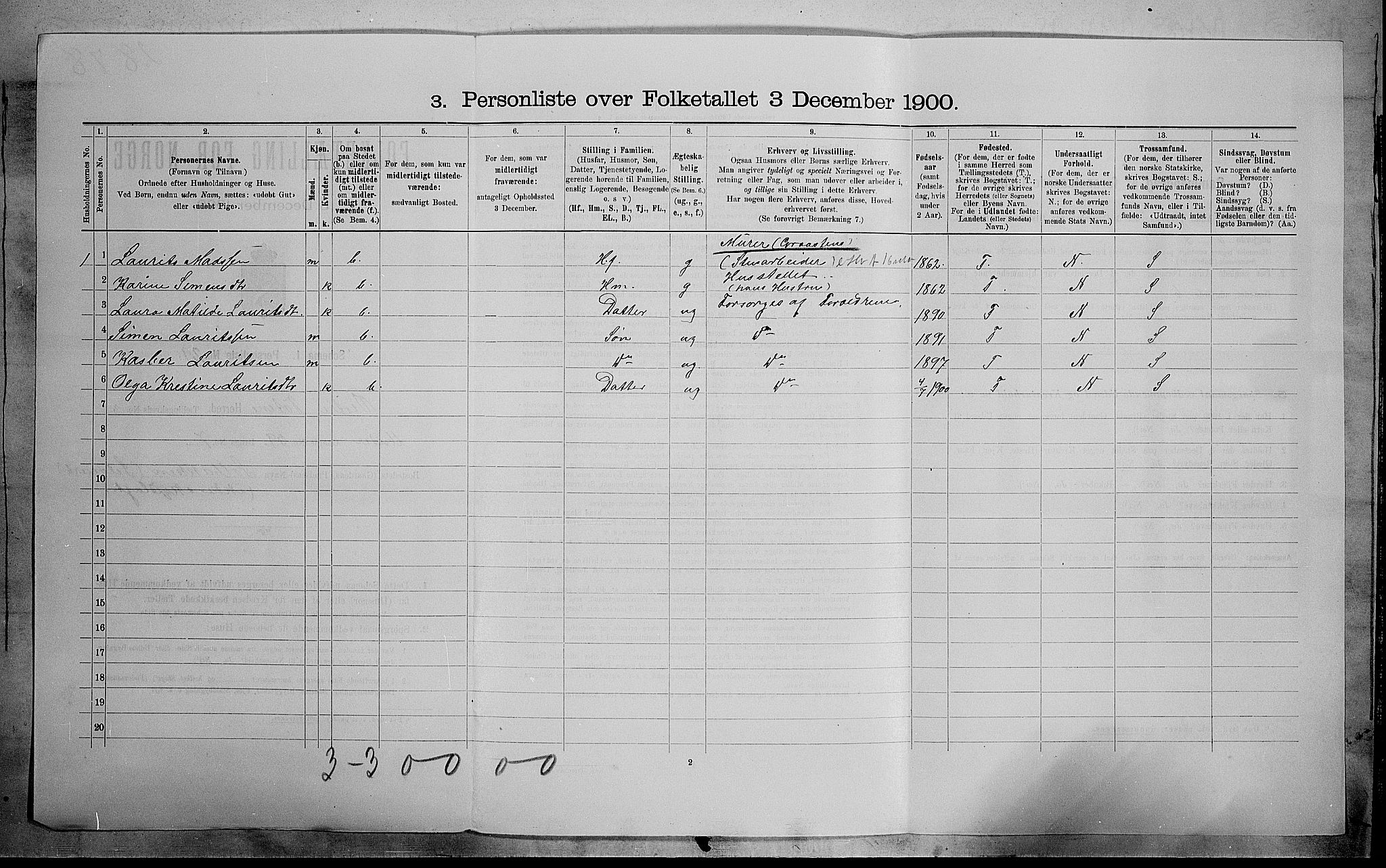 SAH, 1900 census for Vestre Toten, 1900, p. 510
