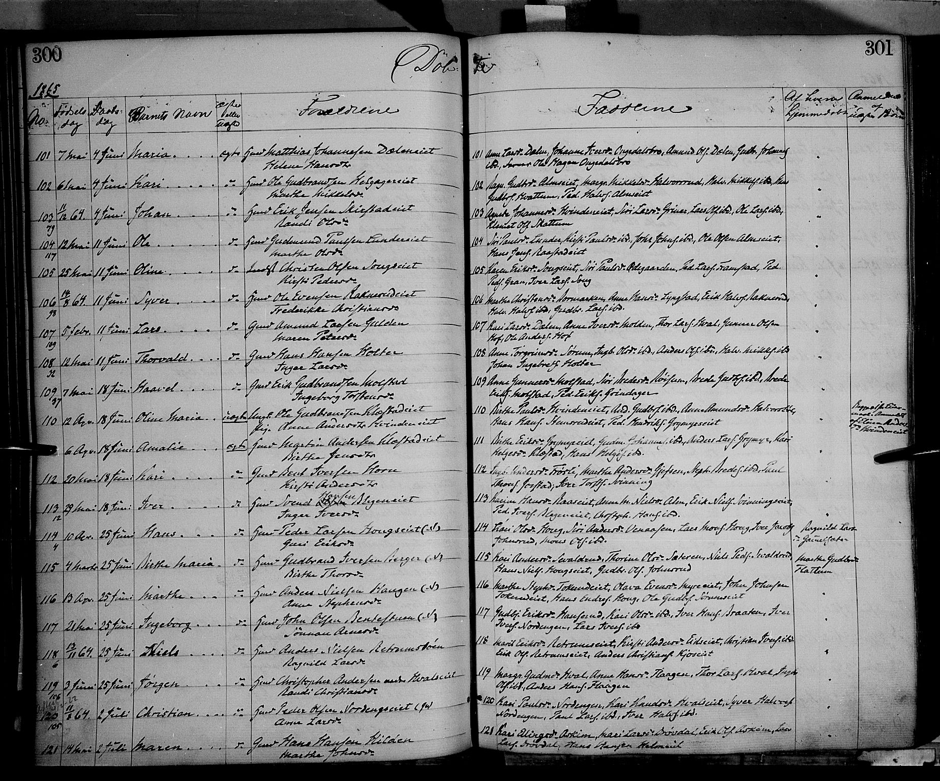 Gran prestekontor, AV/SAH-PREST-112/H/Ha/Haa/L0012: Parish register (official) no. 12, 1856-1874, p. 300-301