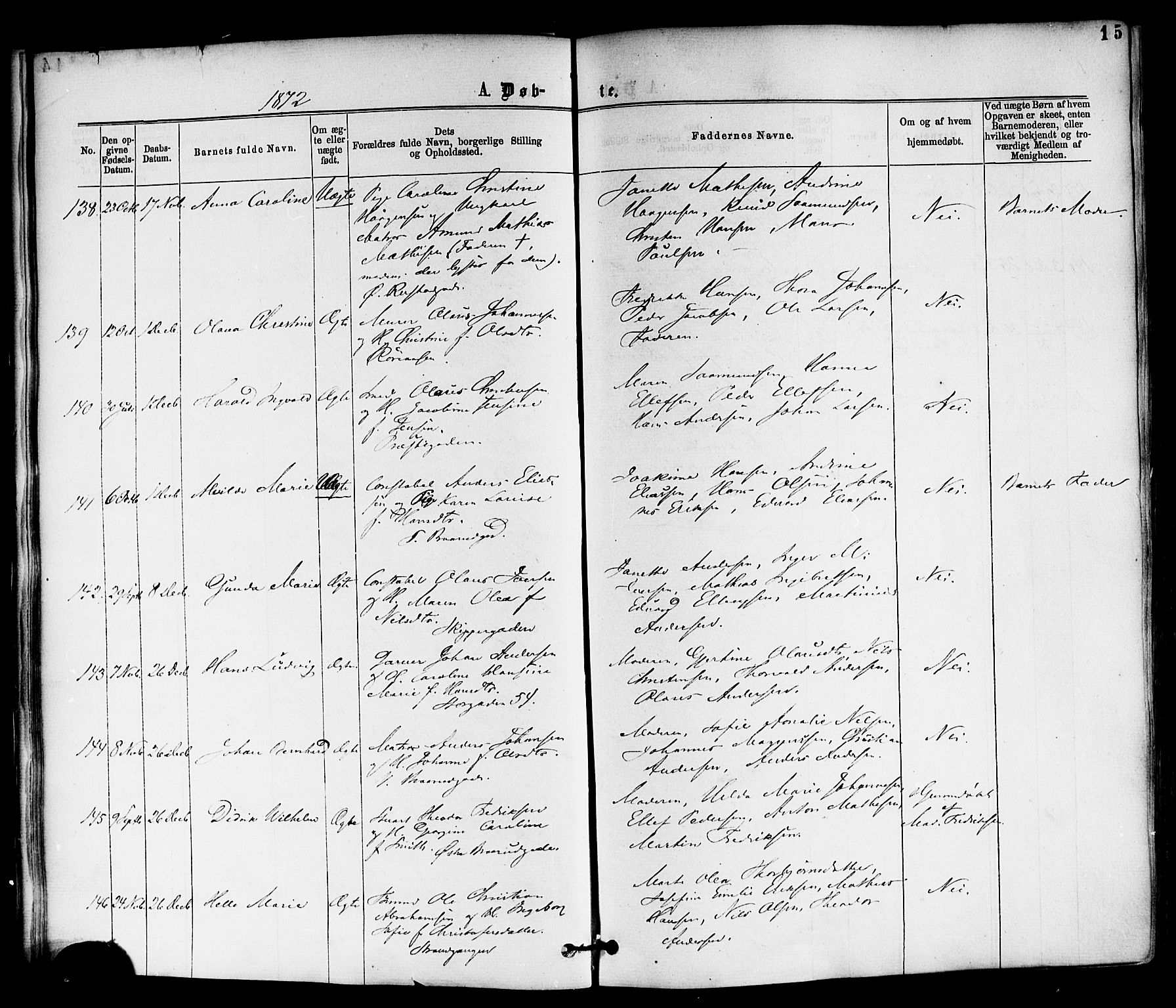 Horten kirkebøker, AV/SAKO-A-348/F/Fa/L0002: Parish register (official) no. 2, 1872-1877, p. 15