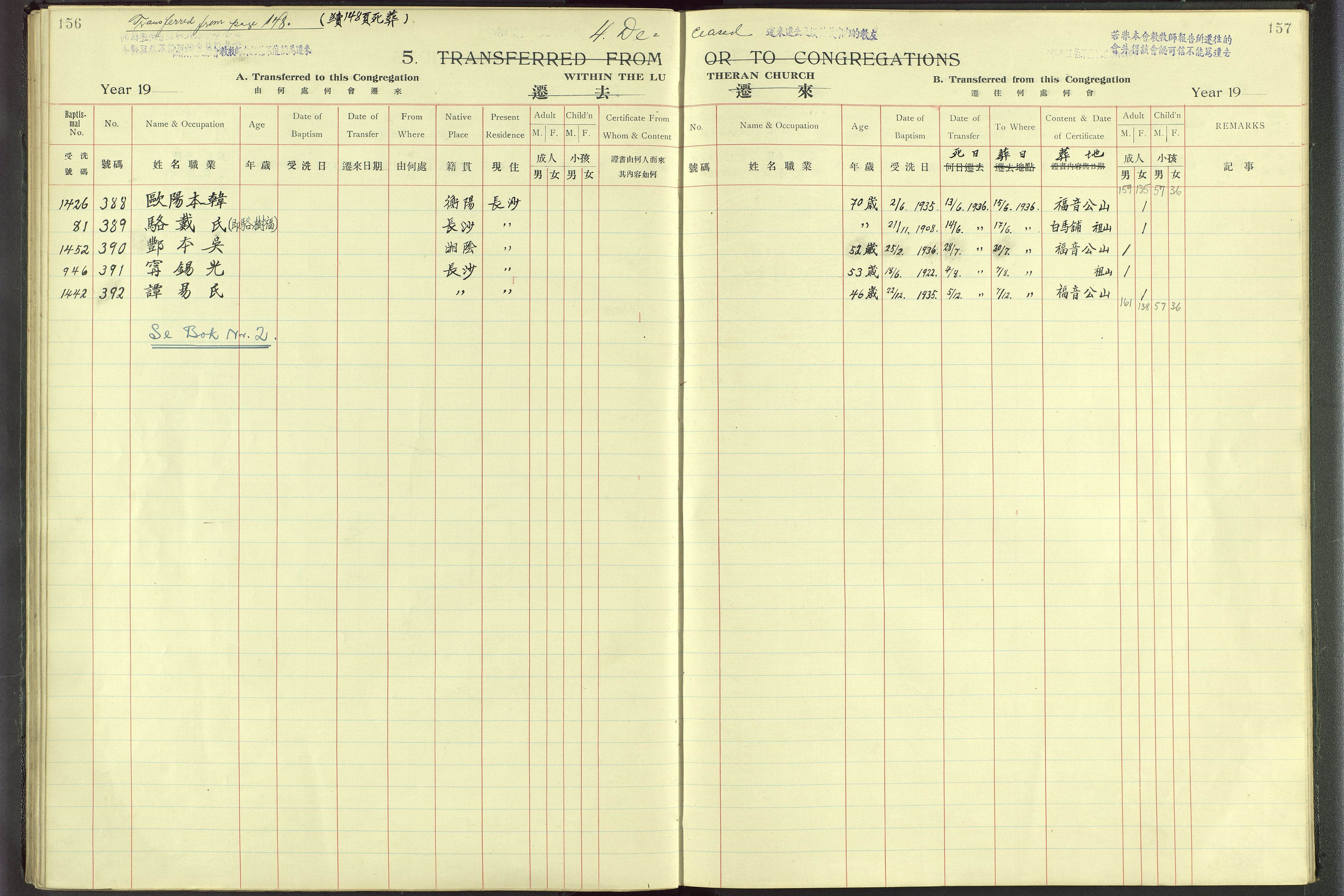 Det Norske Misjonsselskap - utland - Kina (Hunan), VID/MA-A-1065/Dm/L0001: Parish register (official) no. 46, 1903-1936, p. 156-157
