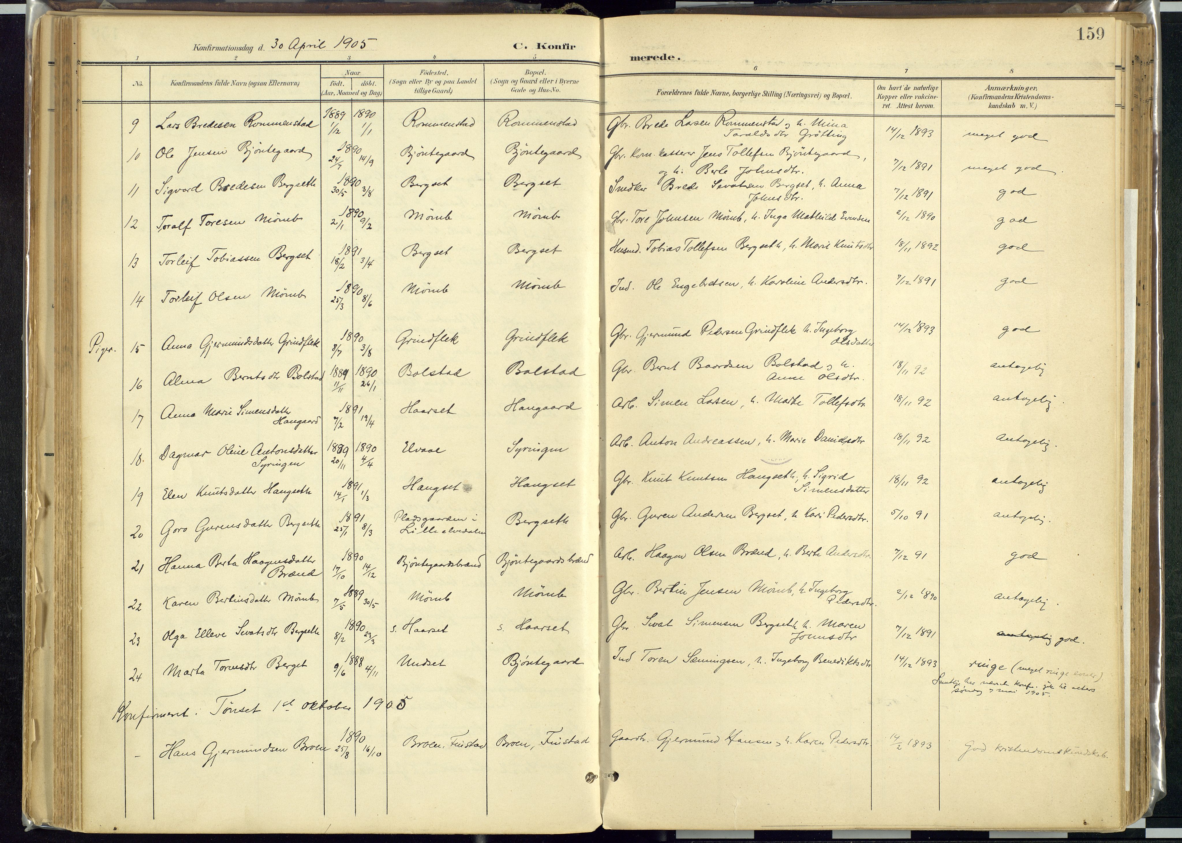 Rendalen prestekontor, SAH/PREST-054/H/Ha/Haa/L0012: Parish register (official) no. 12, 1901-1928, p. 159