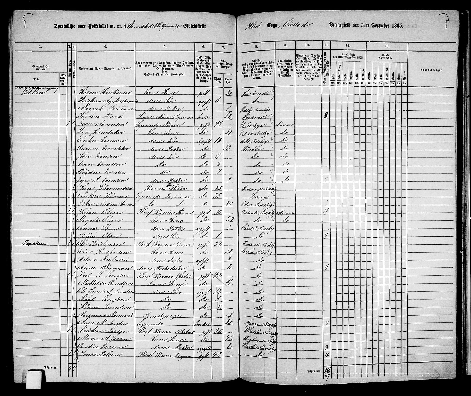 RA, 1865 census for Øyestad, 1865, p. 235